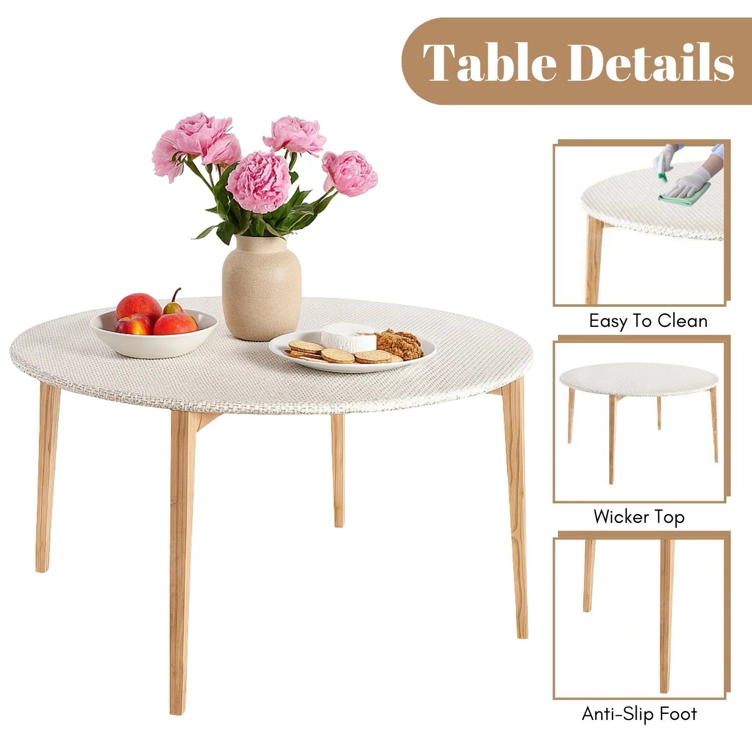 Outdoor All-Weather Resistant Rattan Wicker 5-Piece Dining Set (White) - Image 8