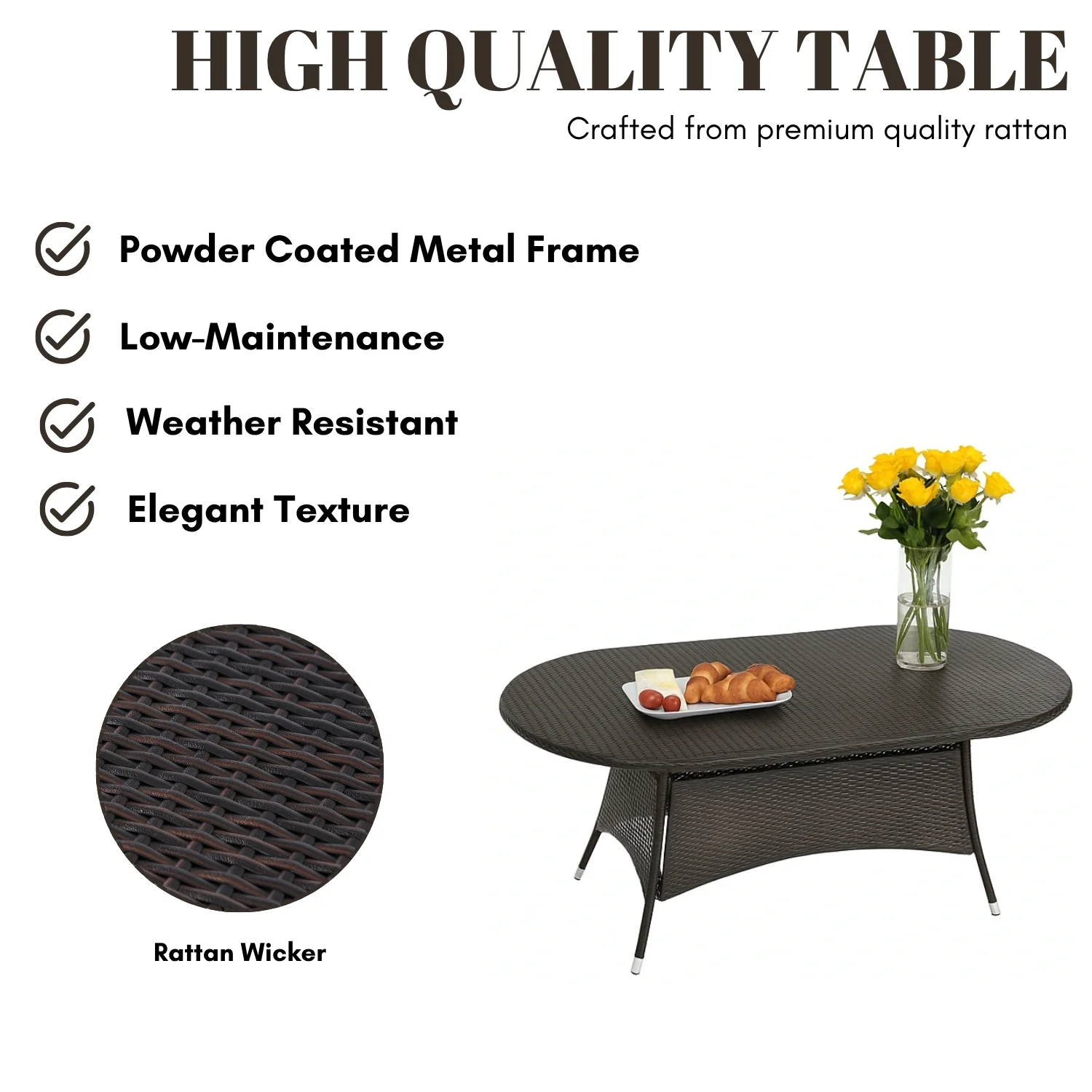 Outdoor All-Weather Resistant Rattan Wicker 7-Piece Dining Set - Image 6