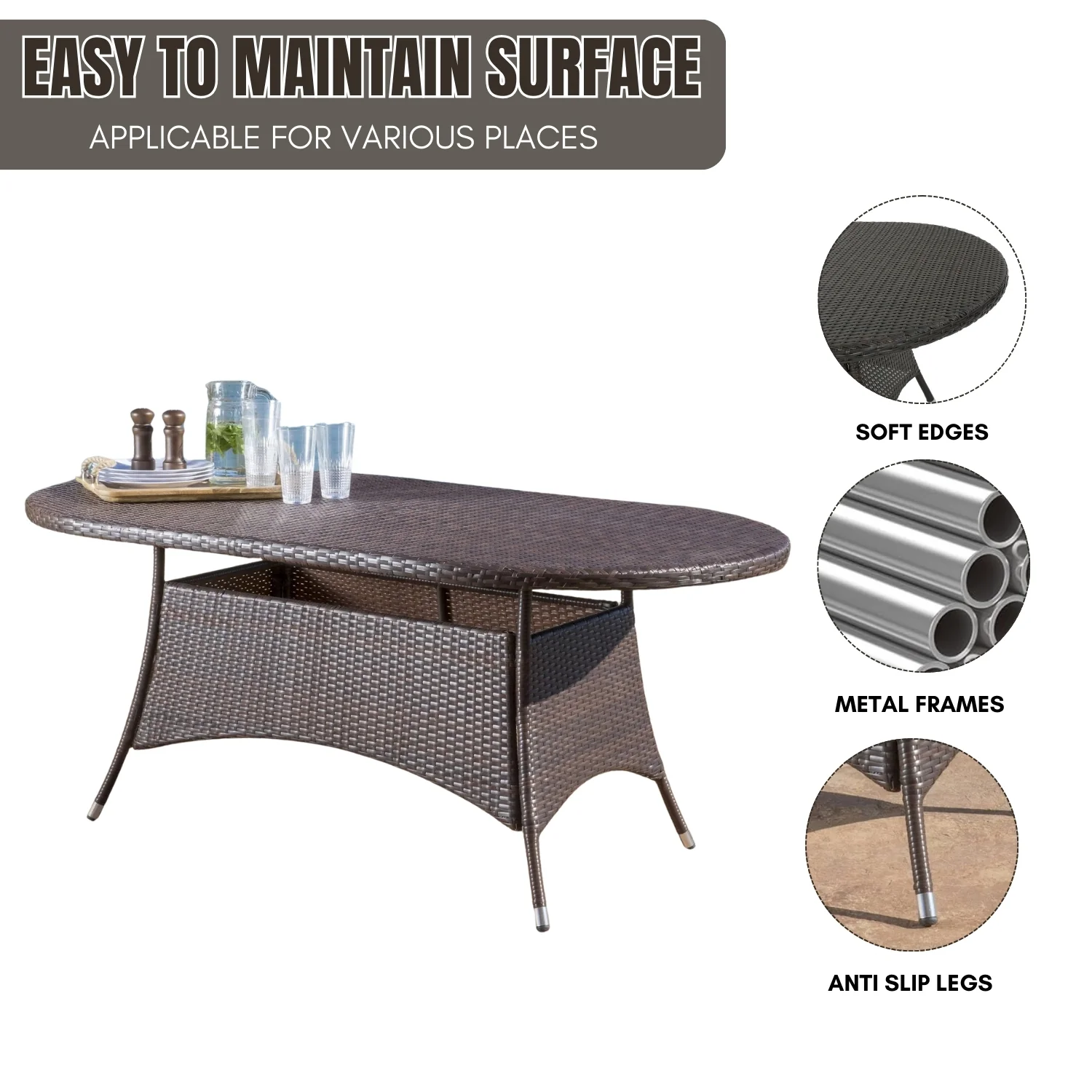 Outdoor All-Weather Rattan Wicker Round Coffee Table (Dark Brown) - Image 5