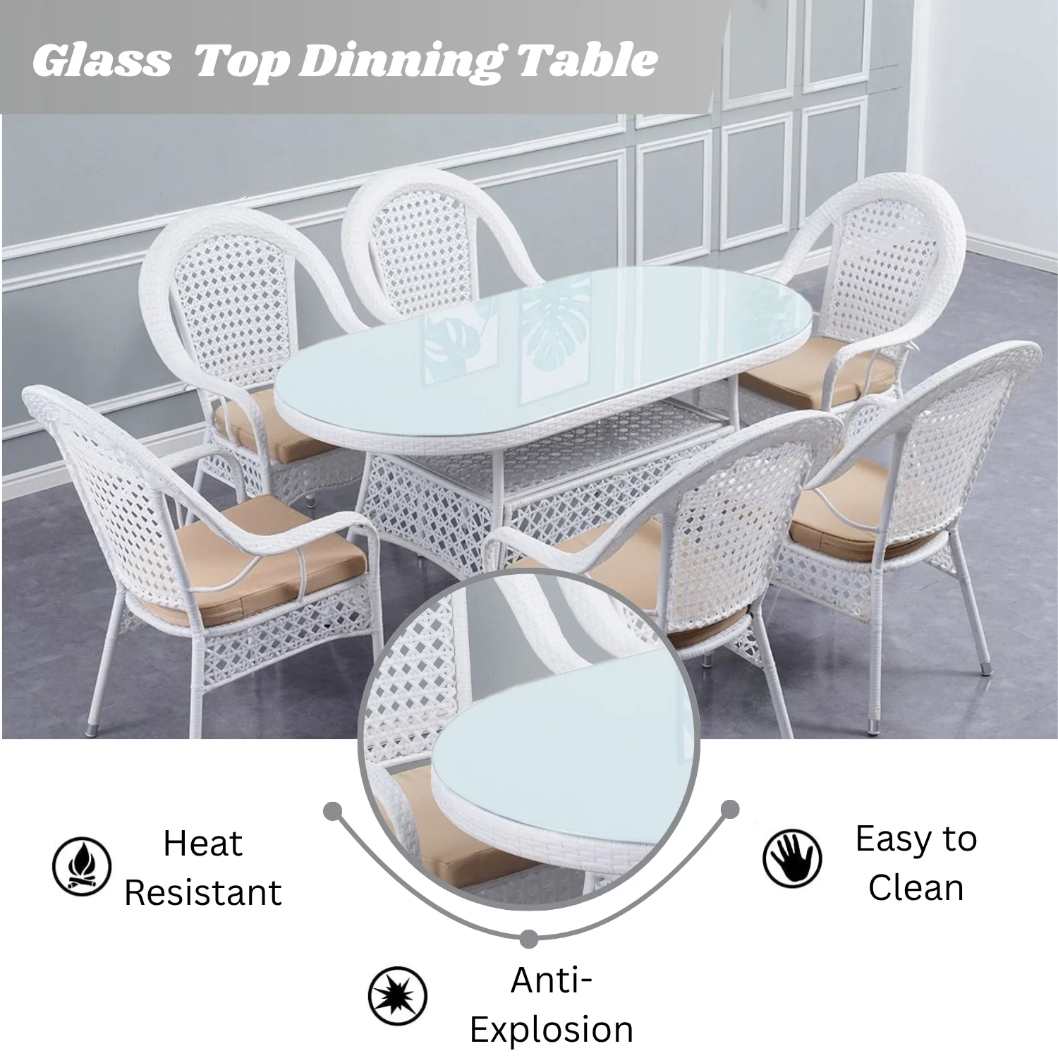 Outdoor All-Weather Resistant Rattan Wicker 7-Piece Dining Set - Image 7