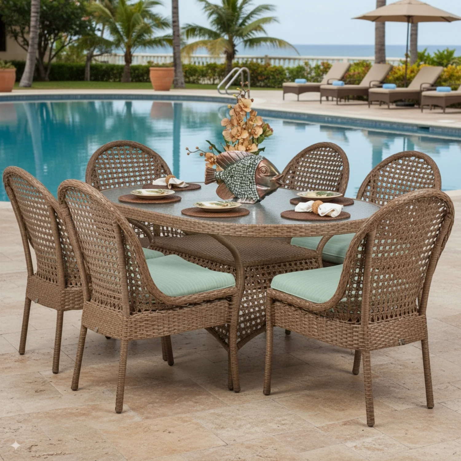 Outdoor All-Weather Resistant Rattan Wicker 7-Piece Dining Set - Image 10