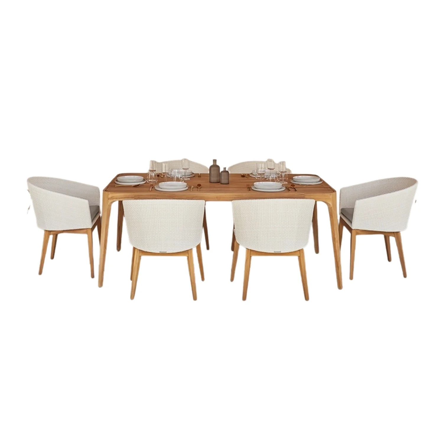 Outdoor All-Weather Resistant Rattan Wicker 7-Piece Dining Set (White) - Image 5