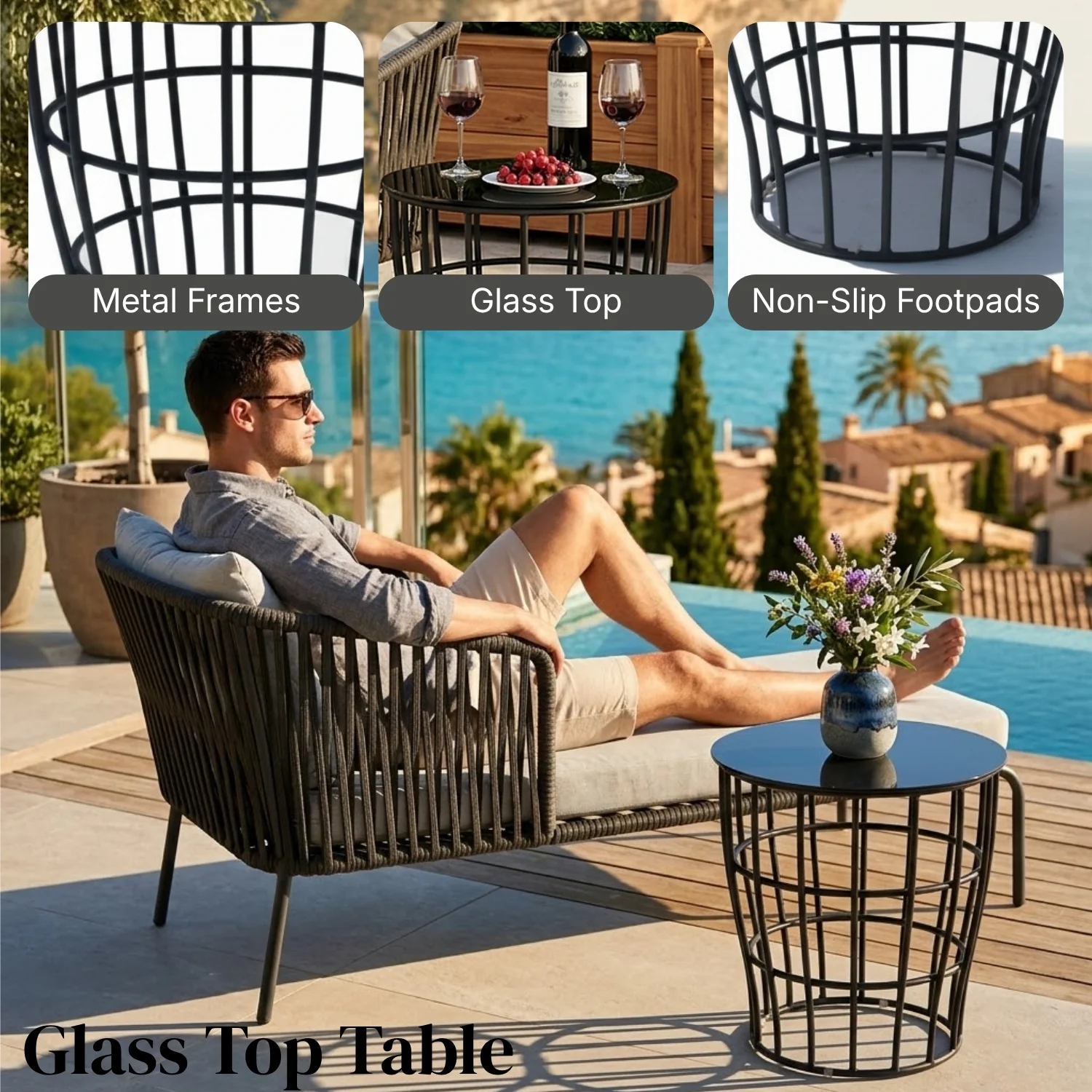 Outdoor All-Weather Resistant Rope Lounger Set (Grey) - Image 6
