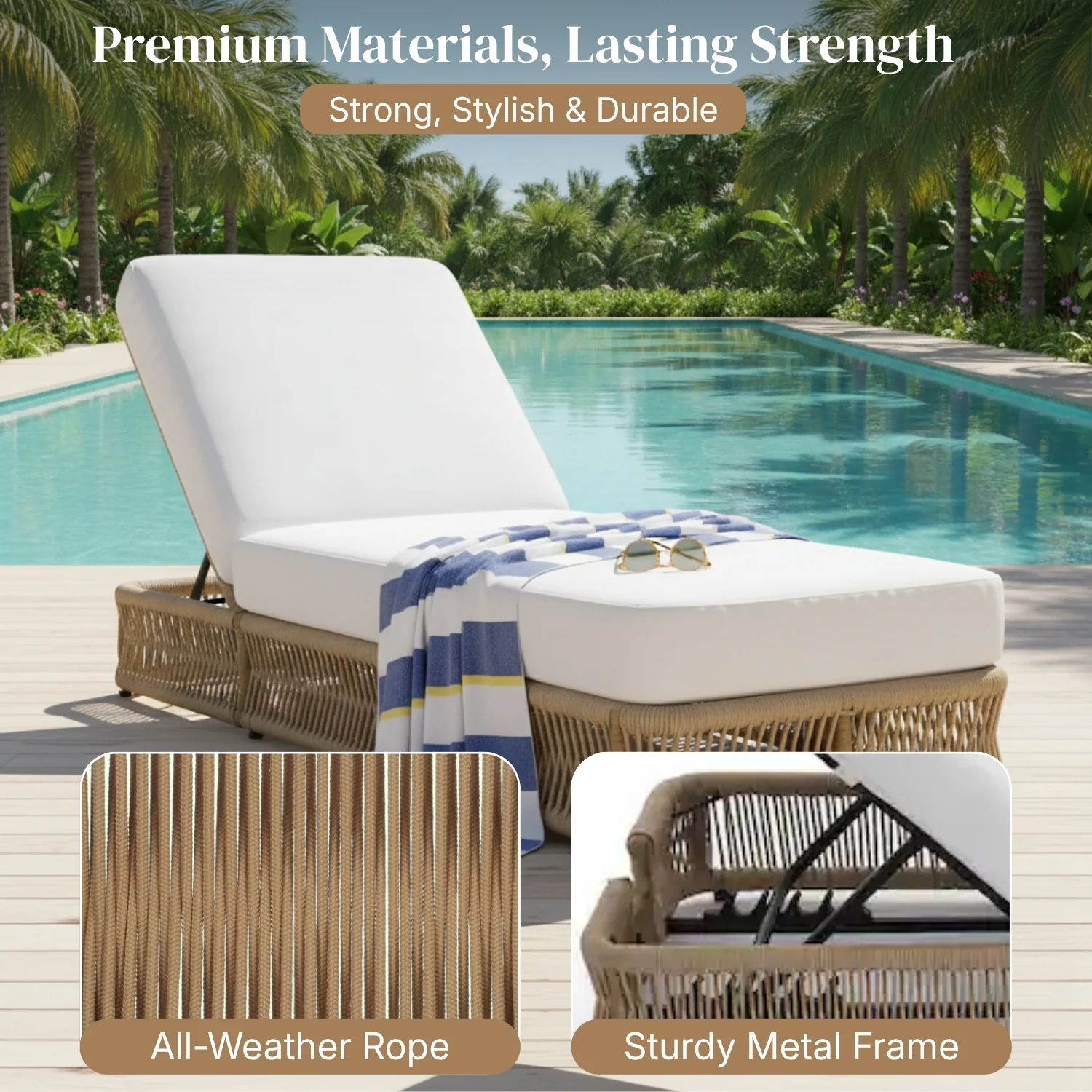 Outdoor All-Weather Rope Lounger Set of 2 (Beige & White) - Image 3