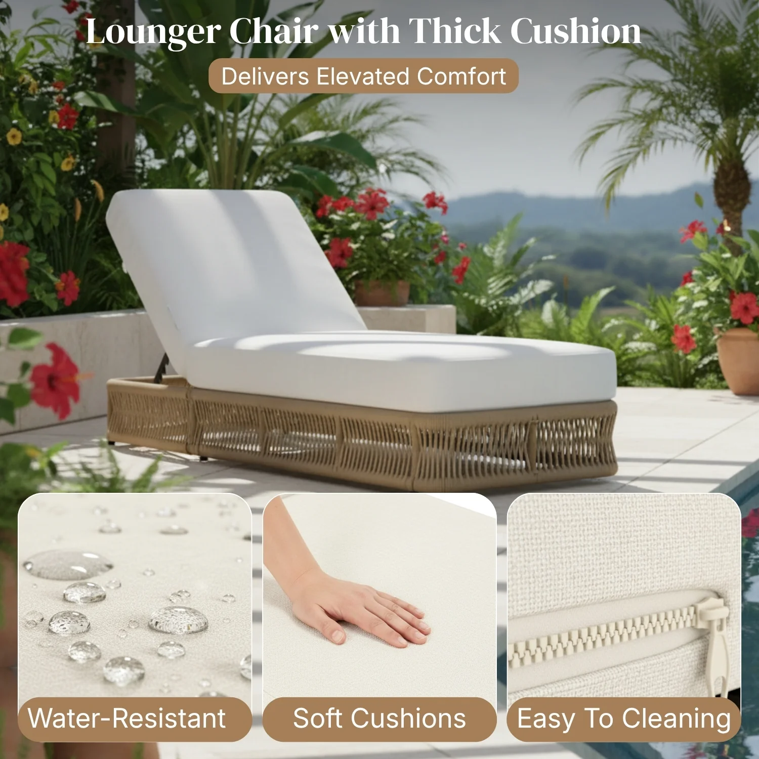 Outdoor All-Weather Rope Lounger Set of 2 (Beige & White) - Image 4