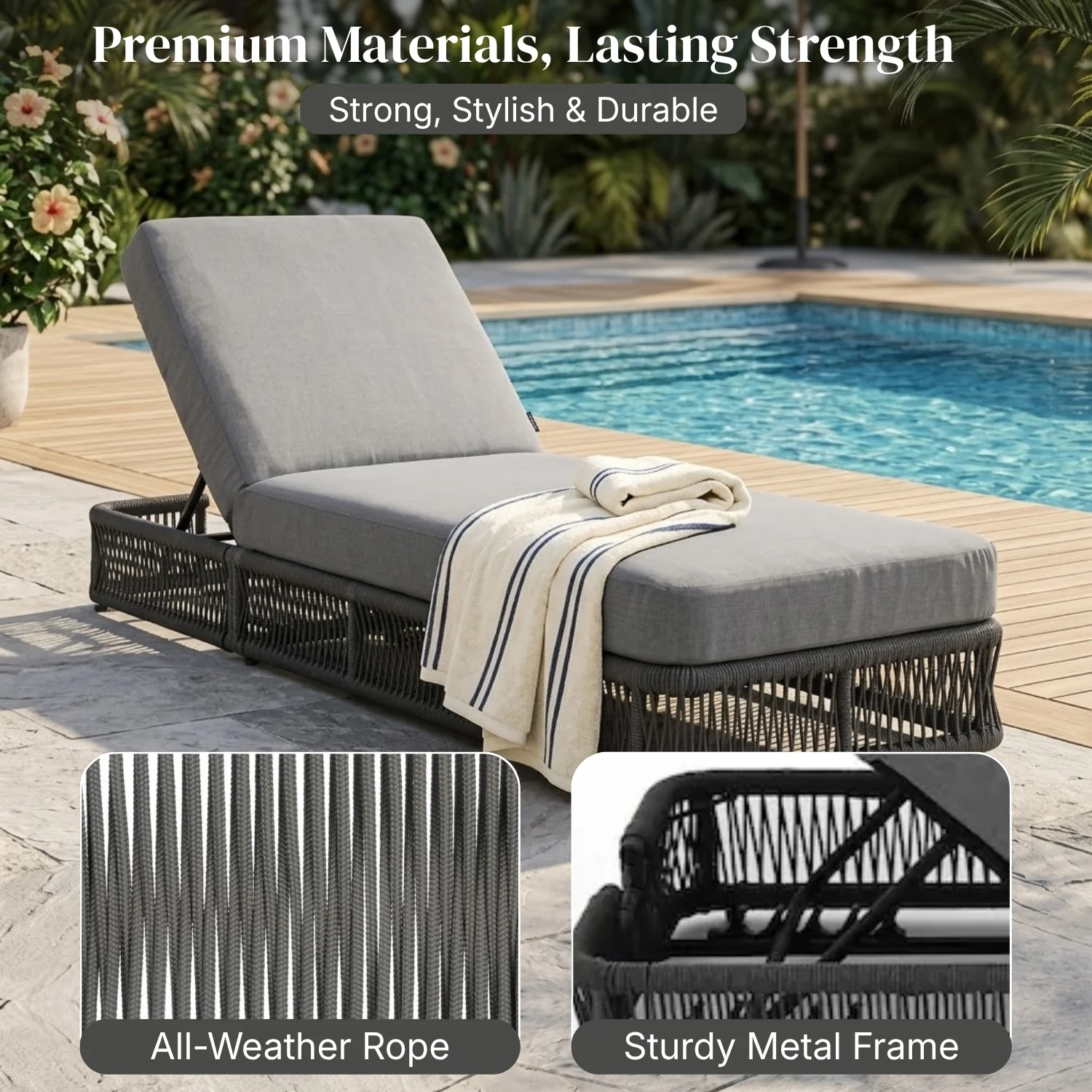 Outdoor All-Weather Rope Lounger Set of 2 (Grey) - Image 3
