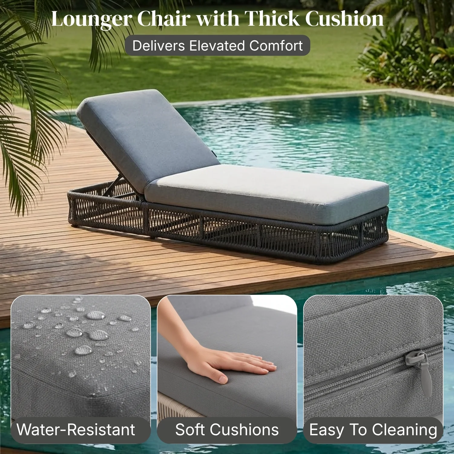 Outdoor All-Weather Rope Lounger Set of 2 (Grey) - Image 4