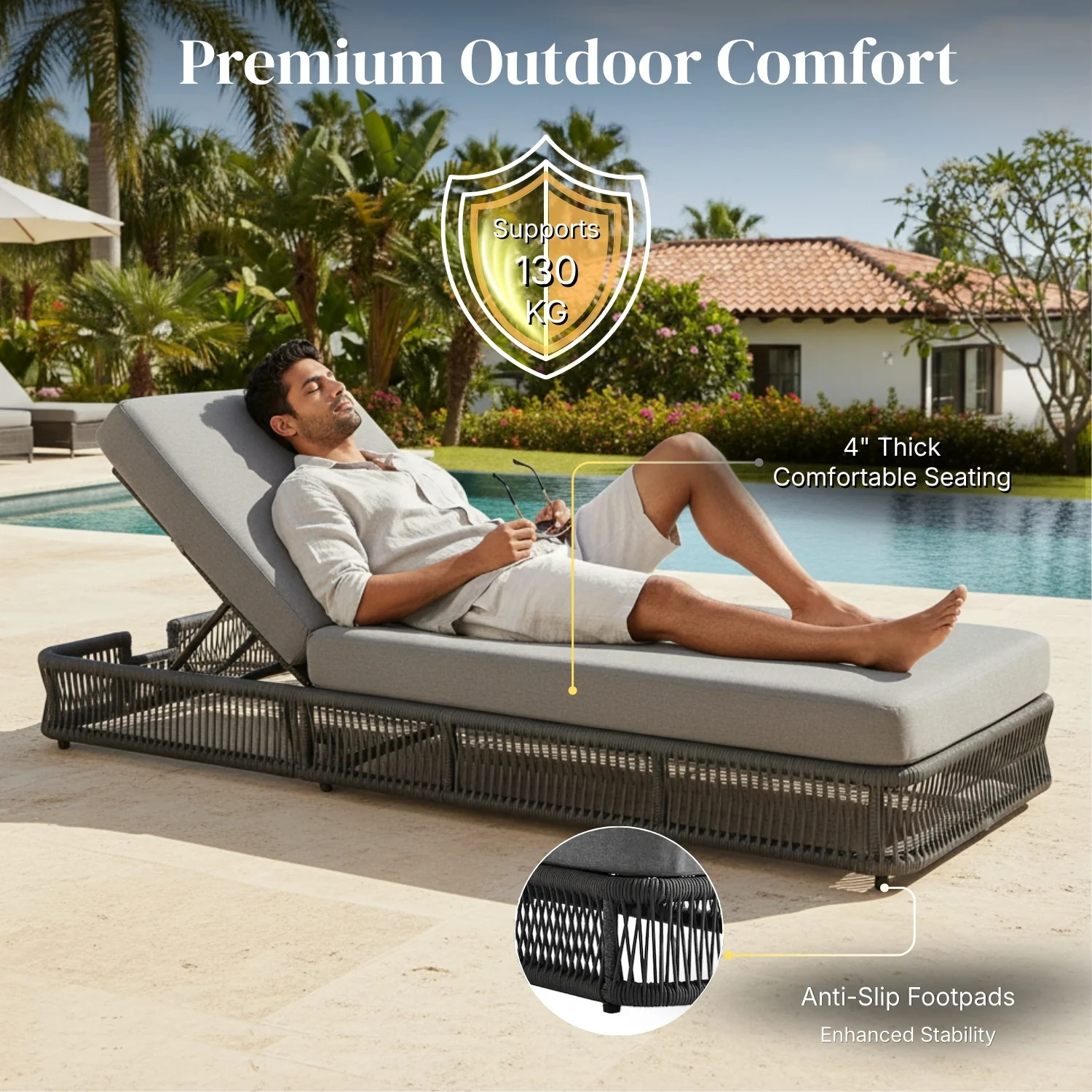 Outdoor All-Weather Rope Lounger Set of 2 (Grey) - Image 6