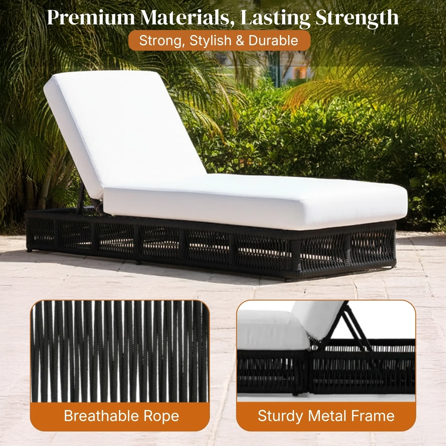Outdoor All-Weather Rope Lounger with Cushions - Image 4