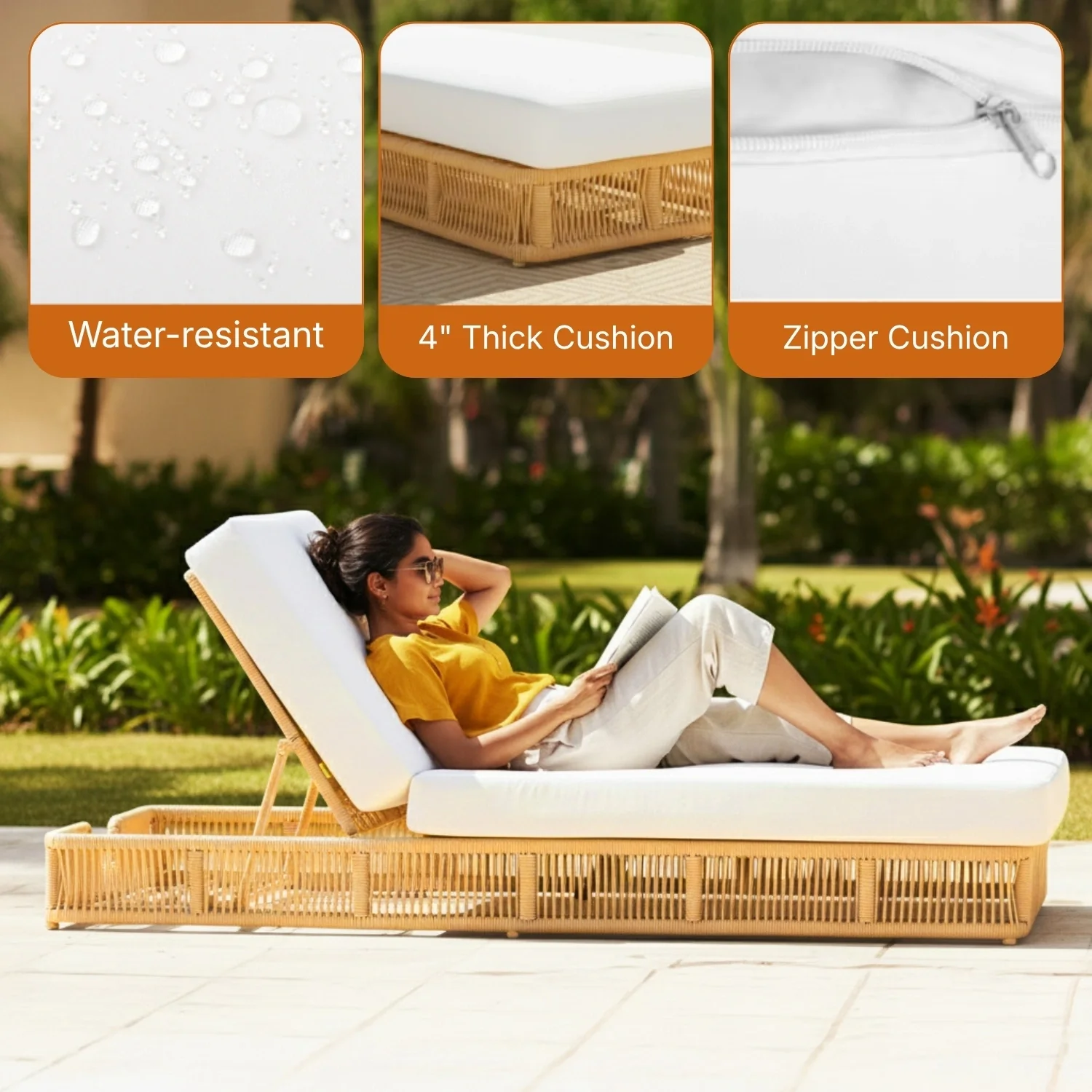 Outdoor All-Weather Rope Lounger with Cushions - Image 3