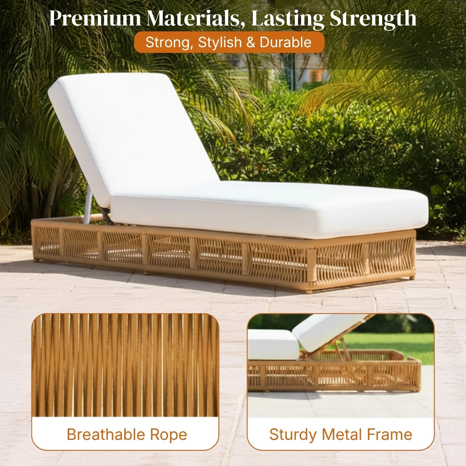 Outdoor All-Weather Rope Lounger with Cushions - Image 5