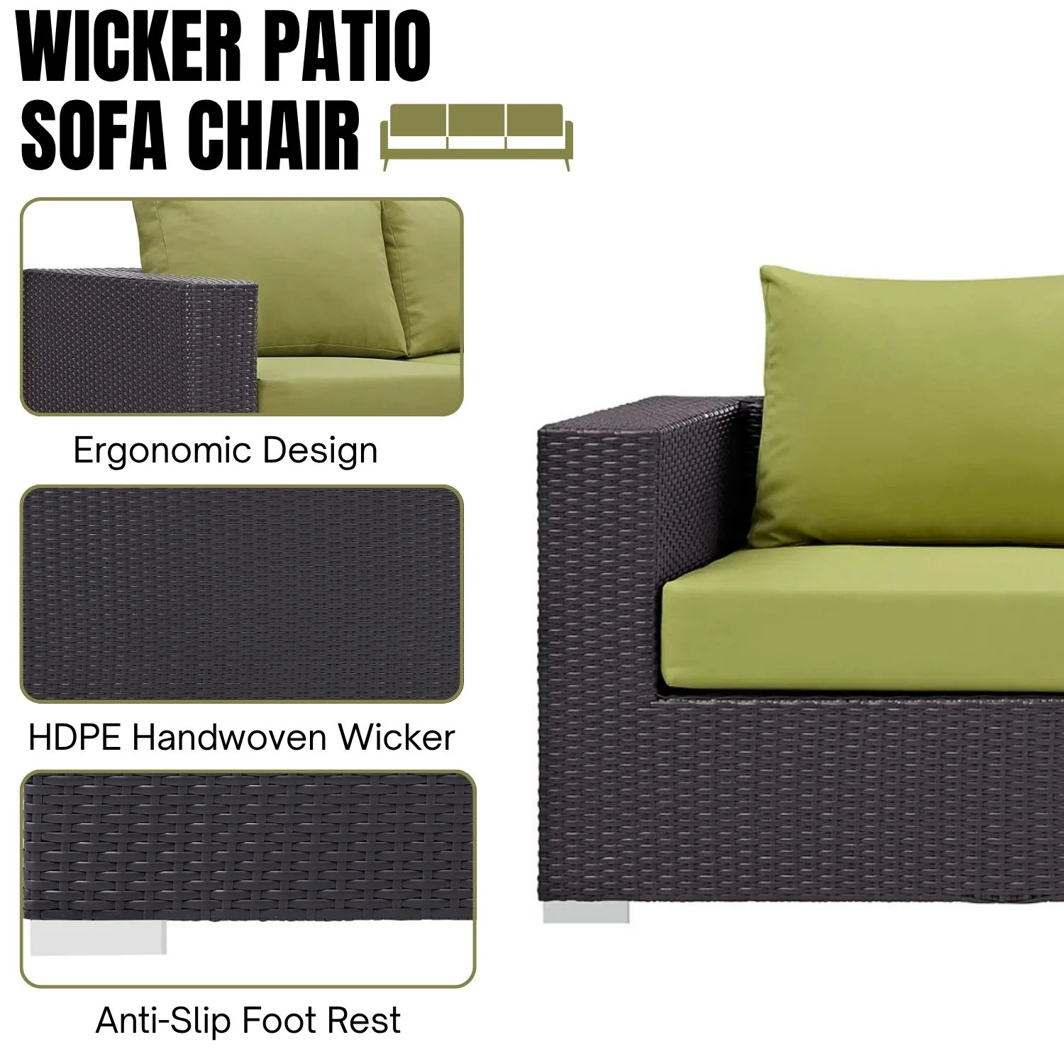 Outdoor All-Weather Wicker 3-Seater Sofa - Image 5