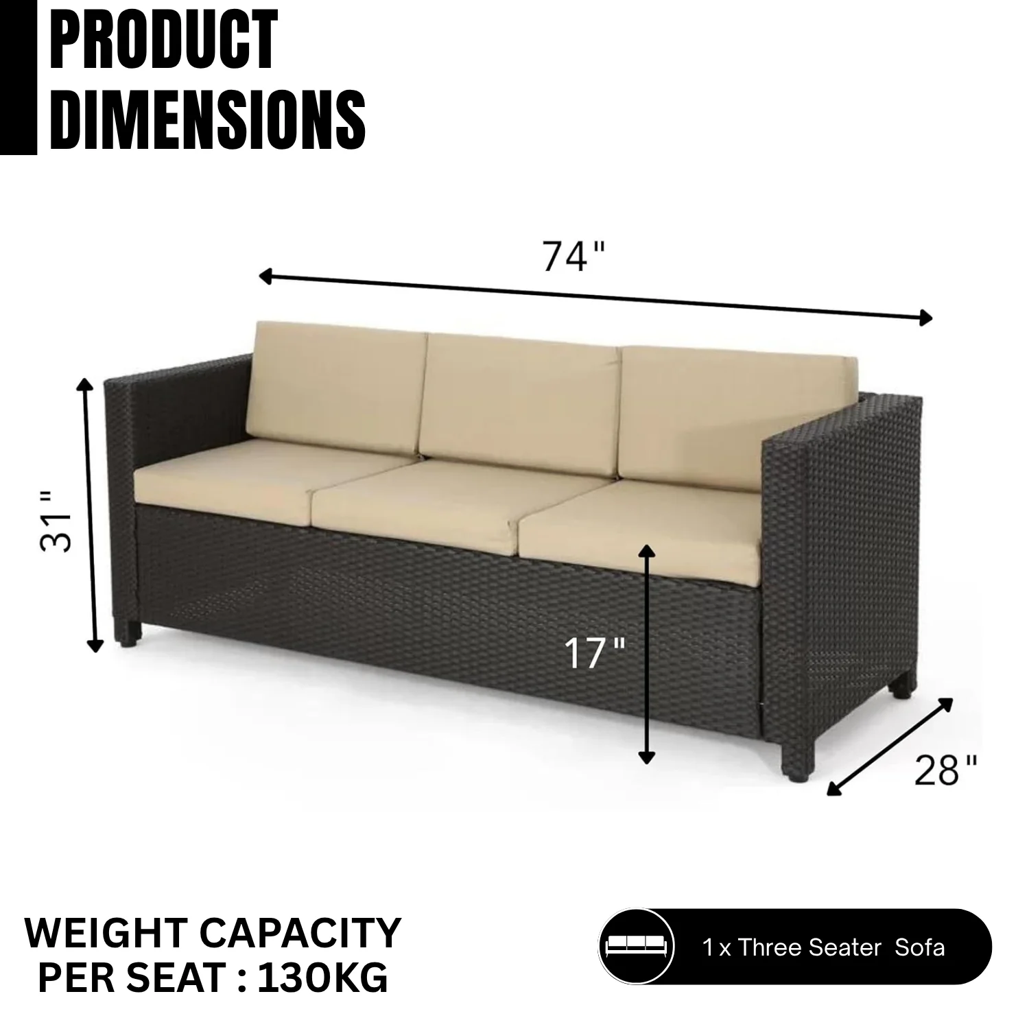 Outdoor All-Weather Wicker 3-Seater Sofa - Image 2