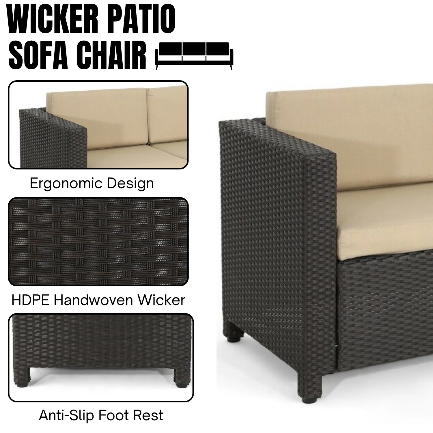 Outdoor All-Weather Wicker 3-Seater Sofa - Image 5