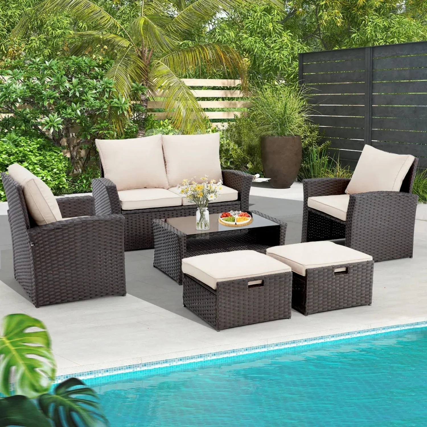 Outdoor All-Weather Wicker 6-Piece Sofa Set - Image 14