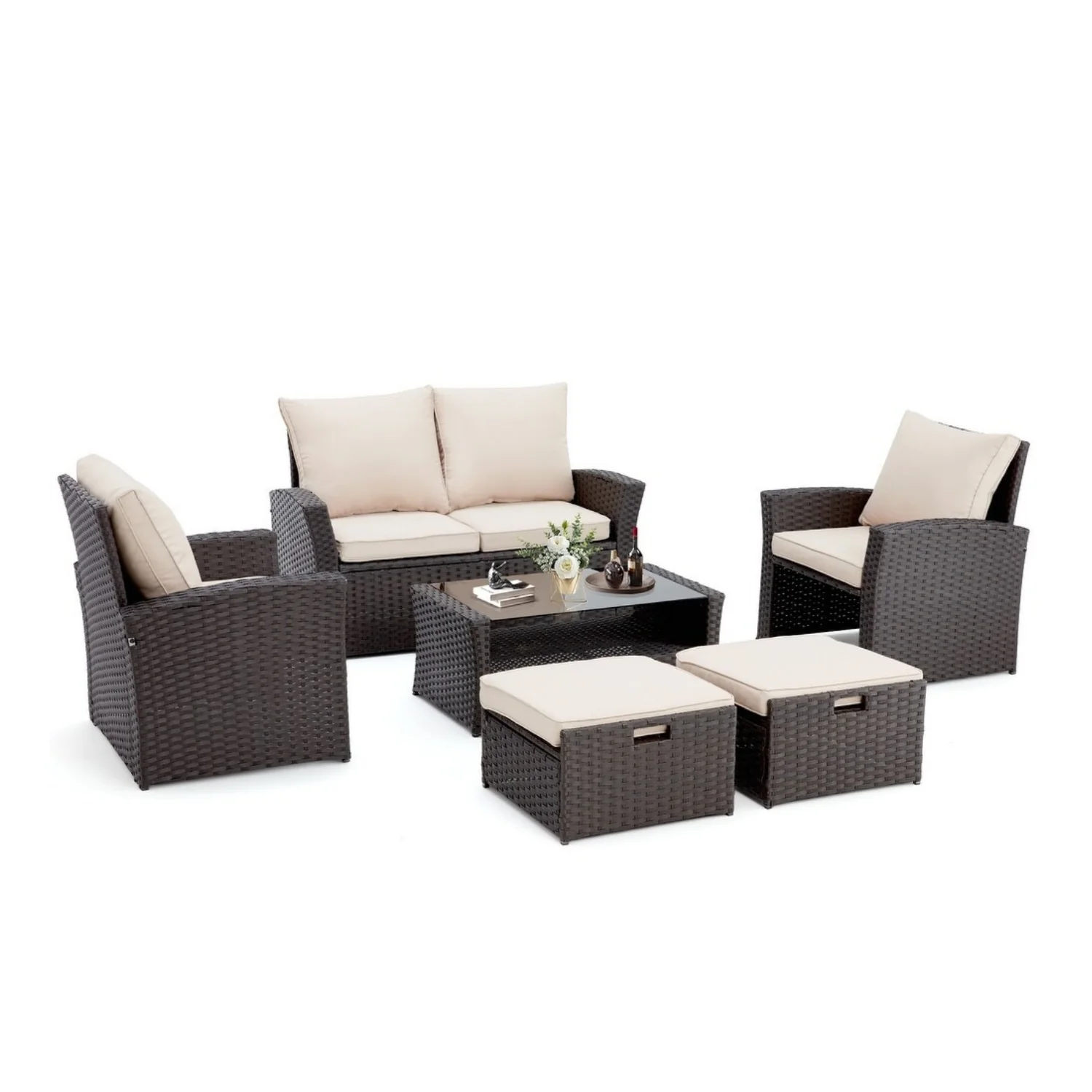 Outdoor All-Weather Wicker 6-Piece Sofa Set - Image 5