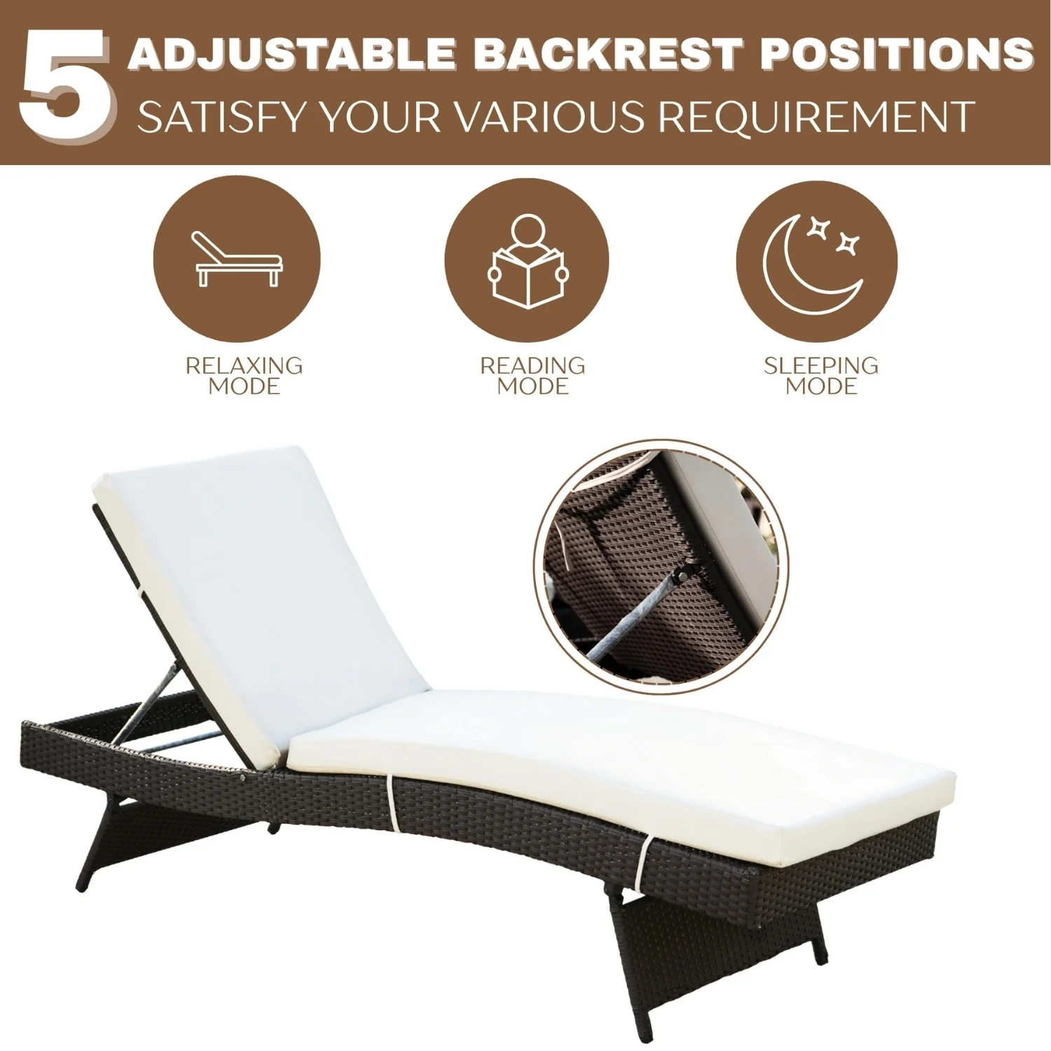 Outdoor All-Weather Wicker Lounger with Cushions - Image 4