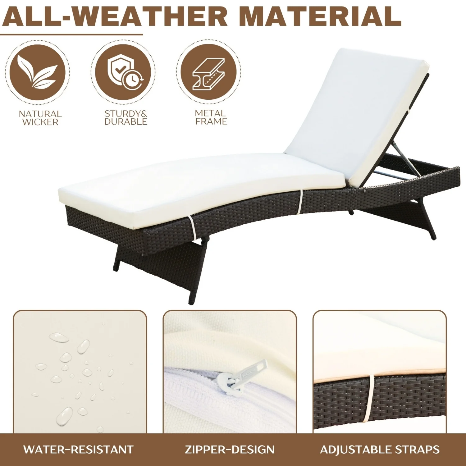 Outdoor All-Weather Wicker Lounger with Cushions - Image 5