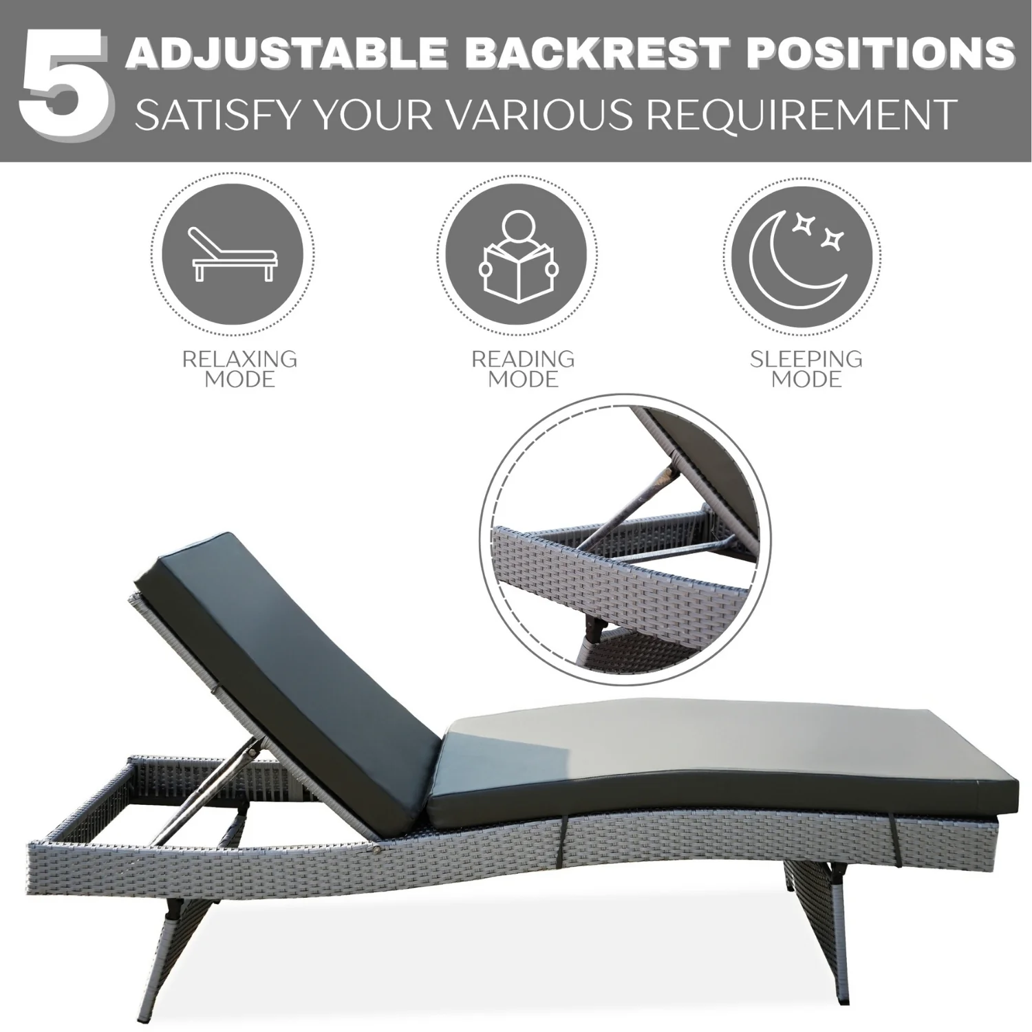 Outdoor All-Weather Wicker Lounger with Cushions - Image 5