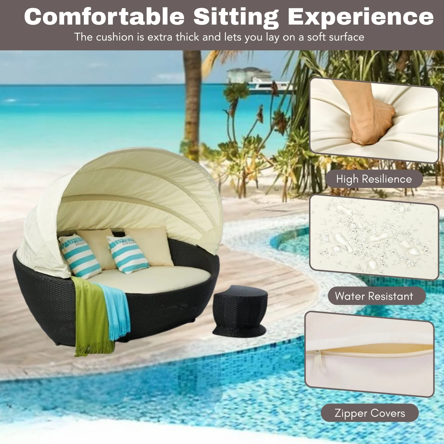 Outdoor All-Weather Wicker Patio Daybed with Retractable Canopy - Image 5