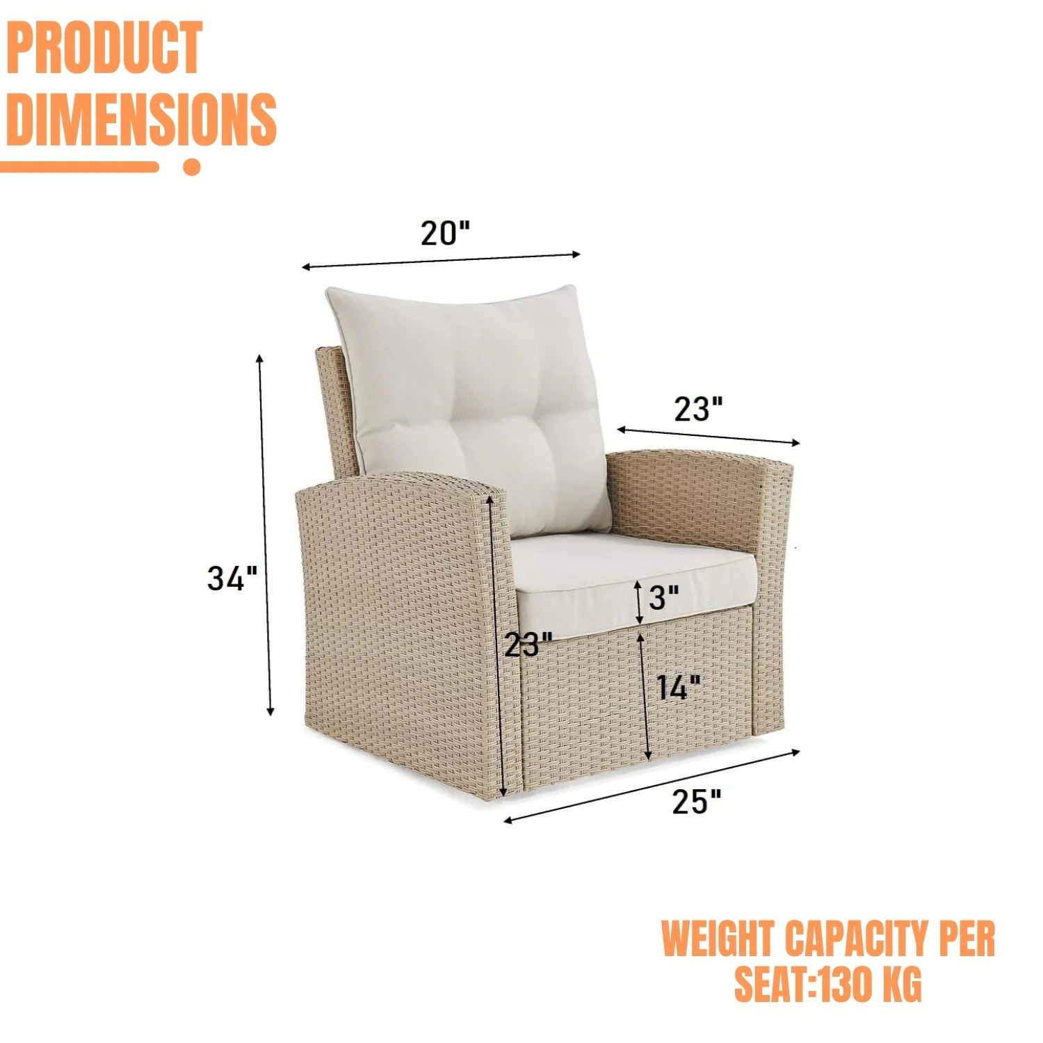 Outdoor All-Weather Wicker Single Seater Sofa - Image 2