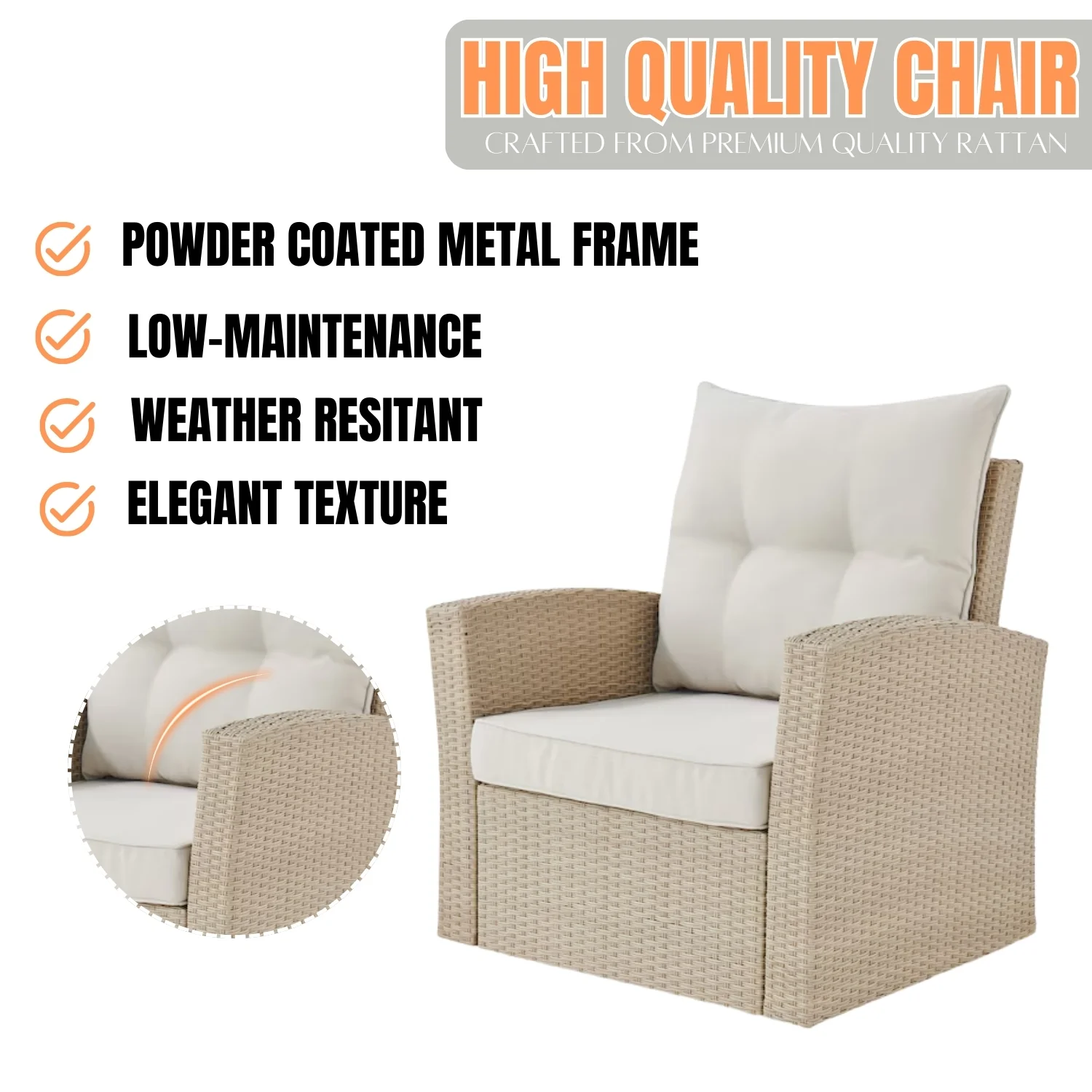 Outdoor All-Weather Wicker Single Seater Sofa - Image 5