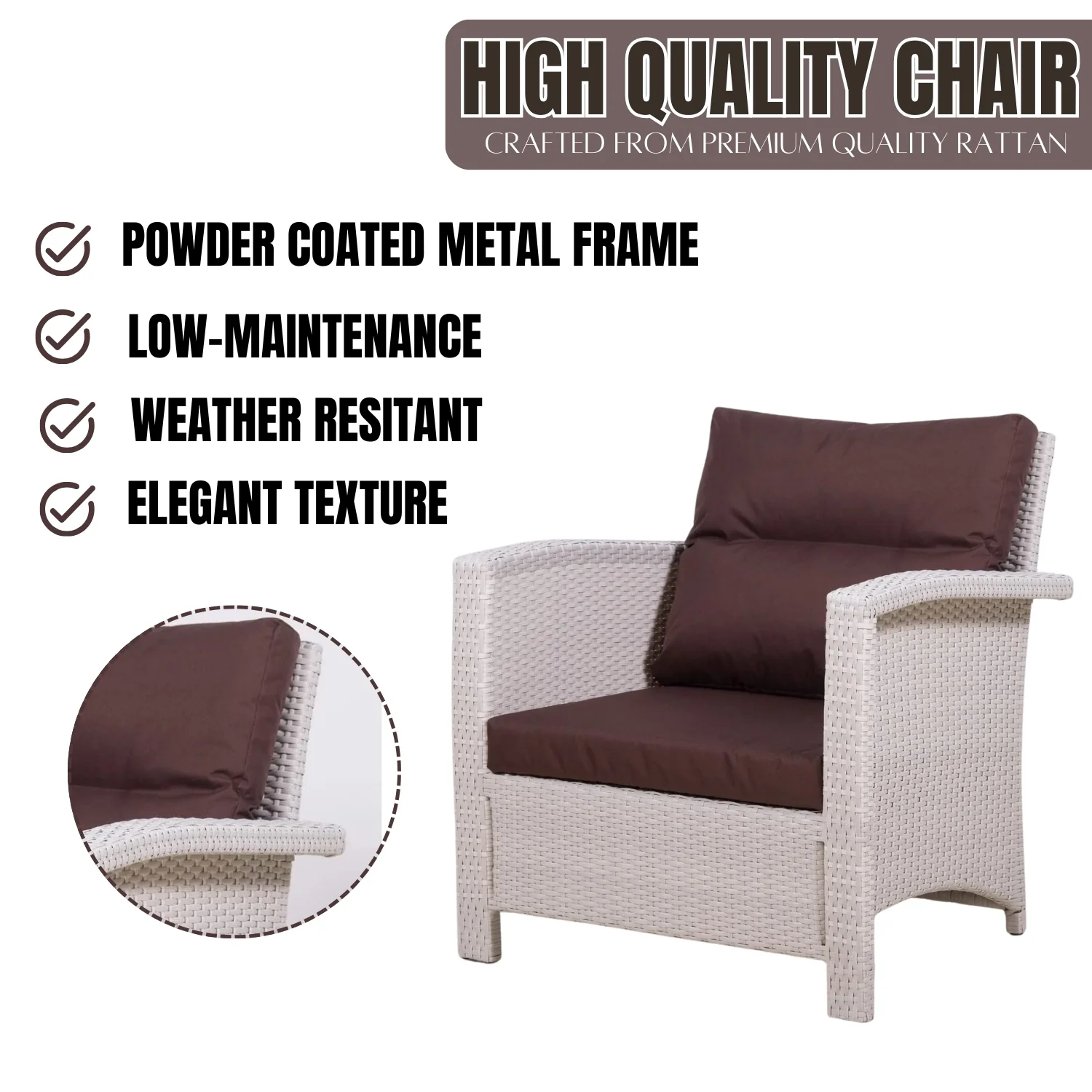 Outdoor All-Weather Wicker Single Seater Sofa - Image 5