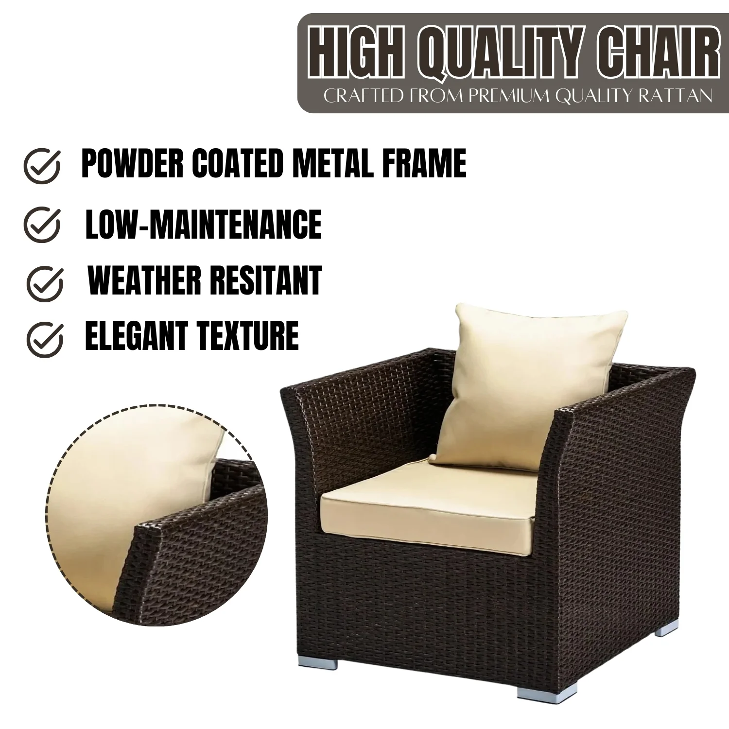 Outdoor All-Weather Wicker Single Seater Sofa - Image 5