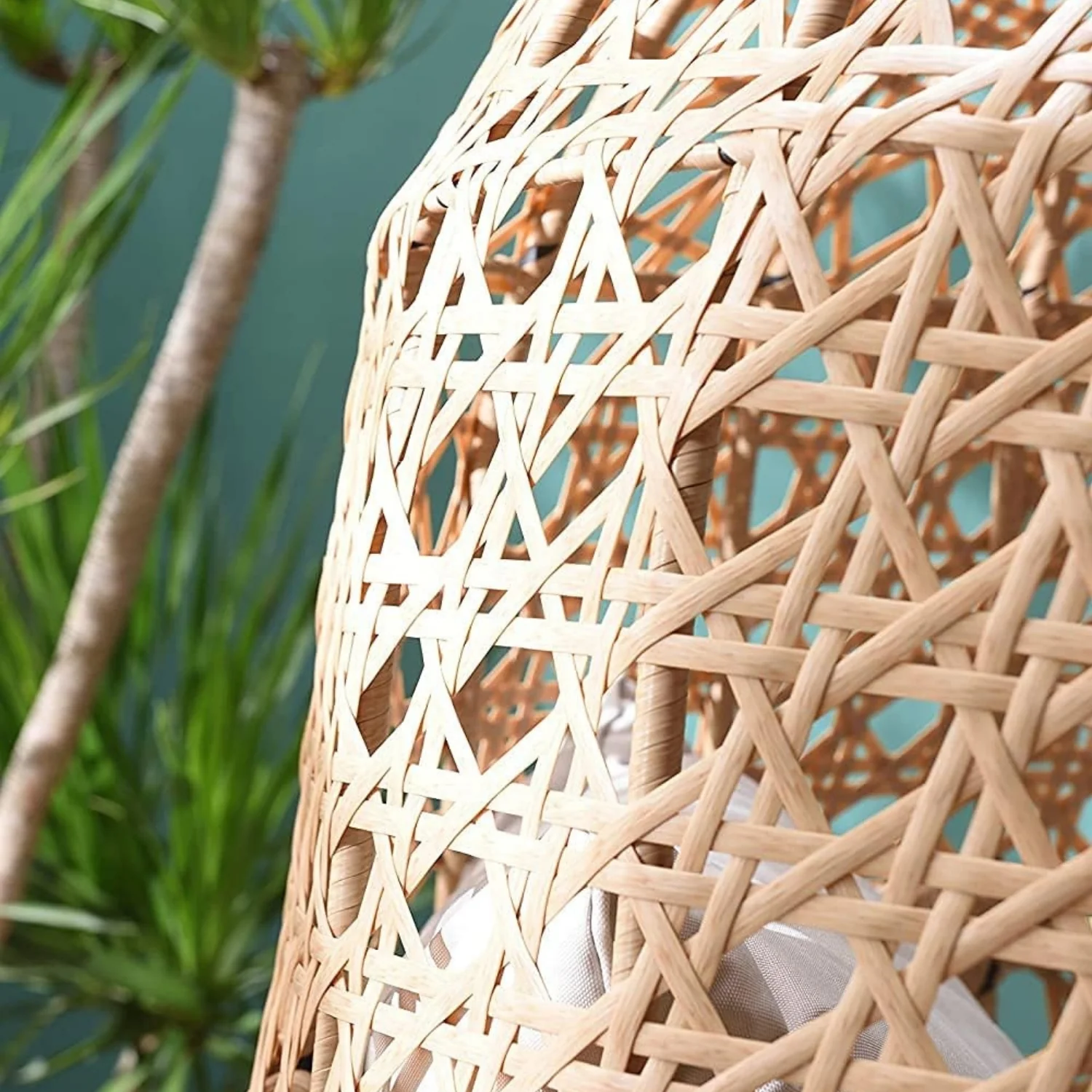 Outdoor Beige Rattan Wicker Cocoon Chair - Image 4
