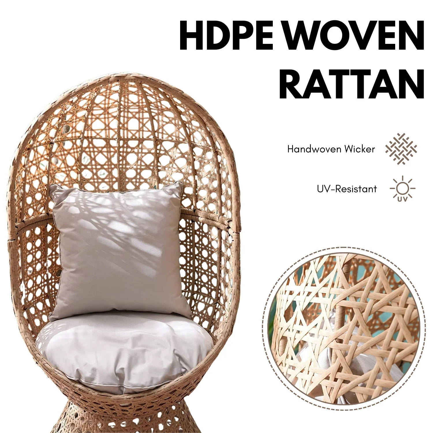 Outdoor Beige Rattan Wicker Cocoon Chair - Image 6