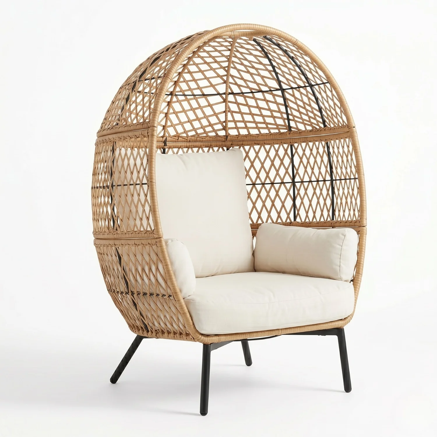 Outdoor Beige Rattan Wicker Lounge Egg Chair - Image 6