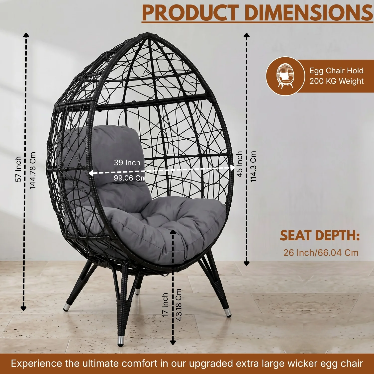 Outdoor Black Rattan Lounge Accent Egg Chair - Image 2