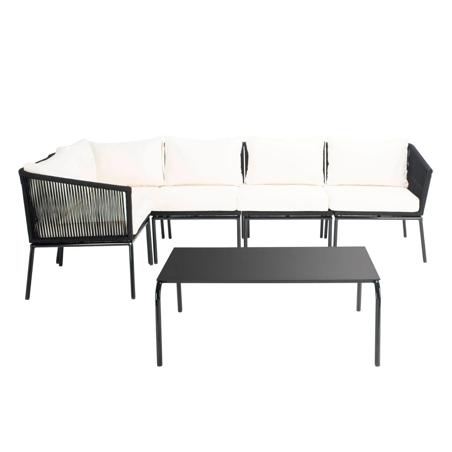 Outdoor Black Rope L-Shape All Weather Sectional Sofa Set - Image 4