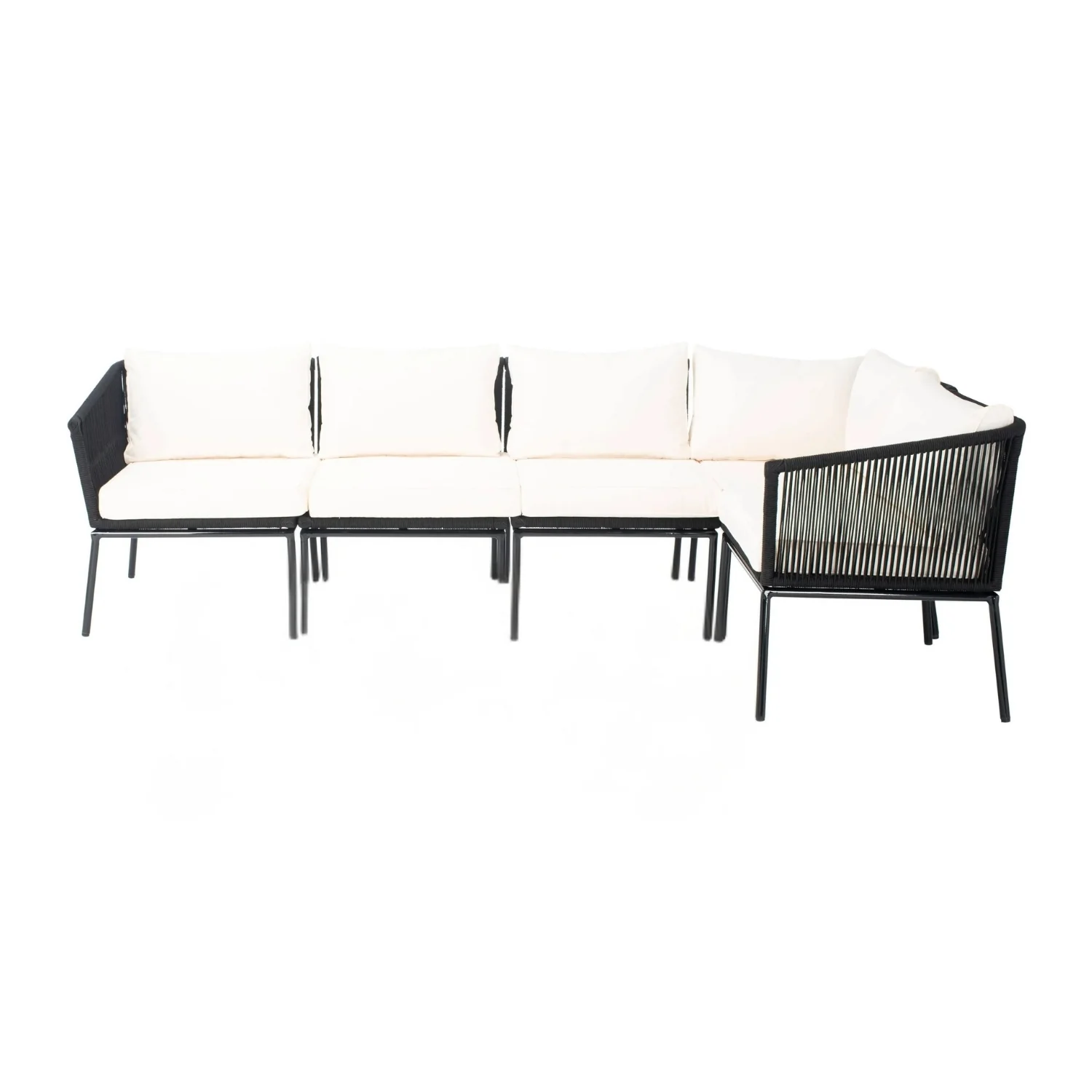 Outdoor Black Rope L-Shape All Weather Sectional Sofa Set - Image 8