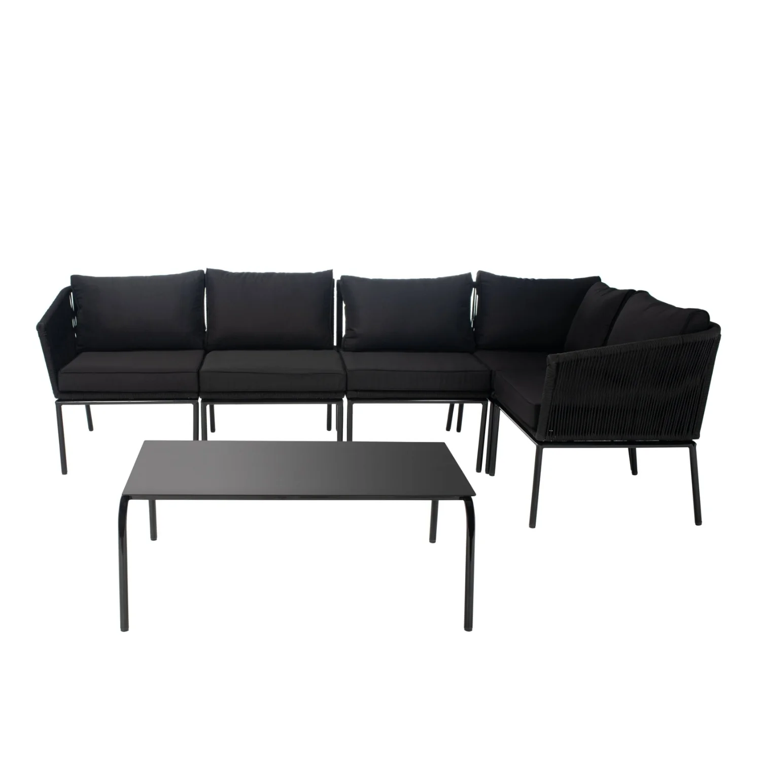Outdoor Black Rope L-Shape All Weather Sectional Sofa Set - Image 10