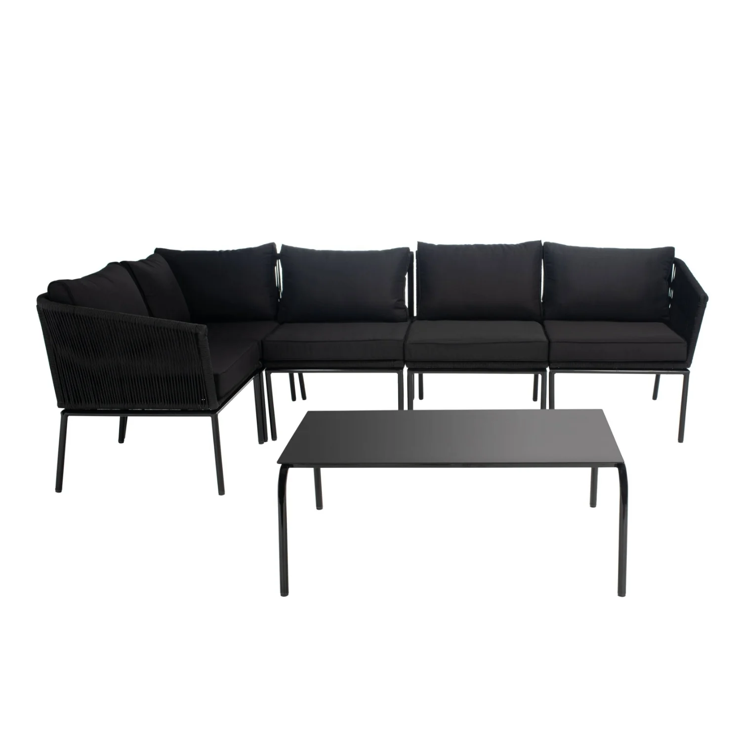 Outdoor Black Rope L-Shape All Weather Sectional Sofa Set - Image 4