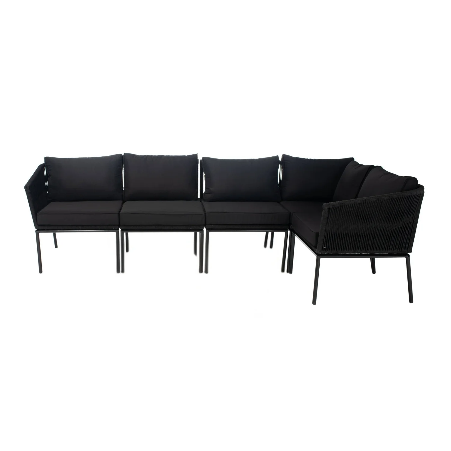 Outdoor Black Rope L-Shape All Weather Sectional Sofa Set - Image 8