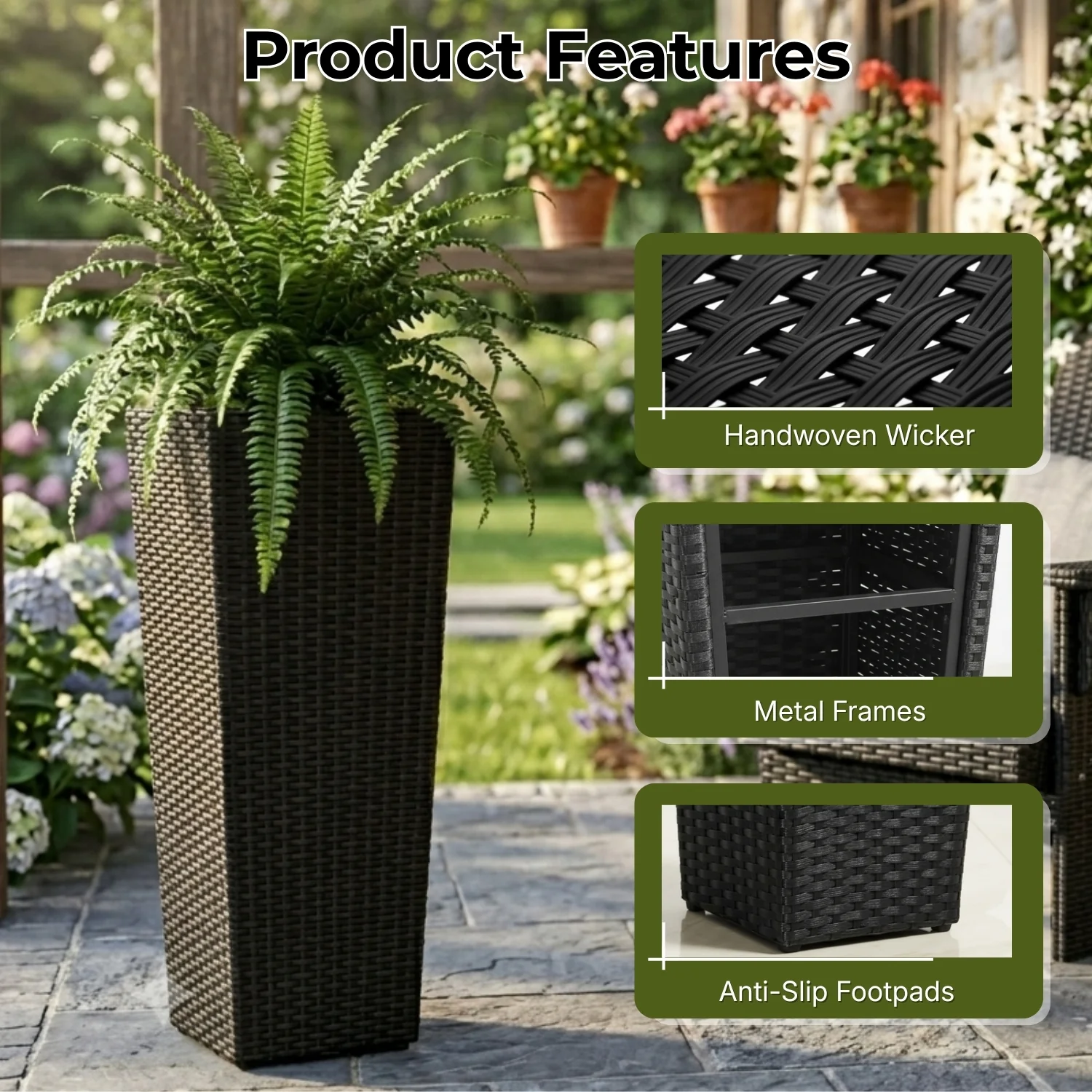 Outdoor Black Wicker Planter Set of 3 - Image 4