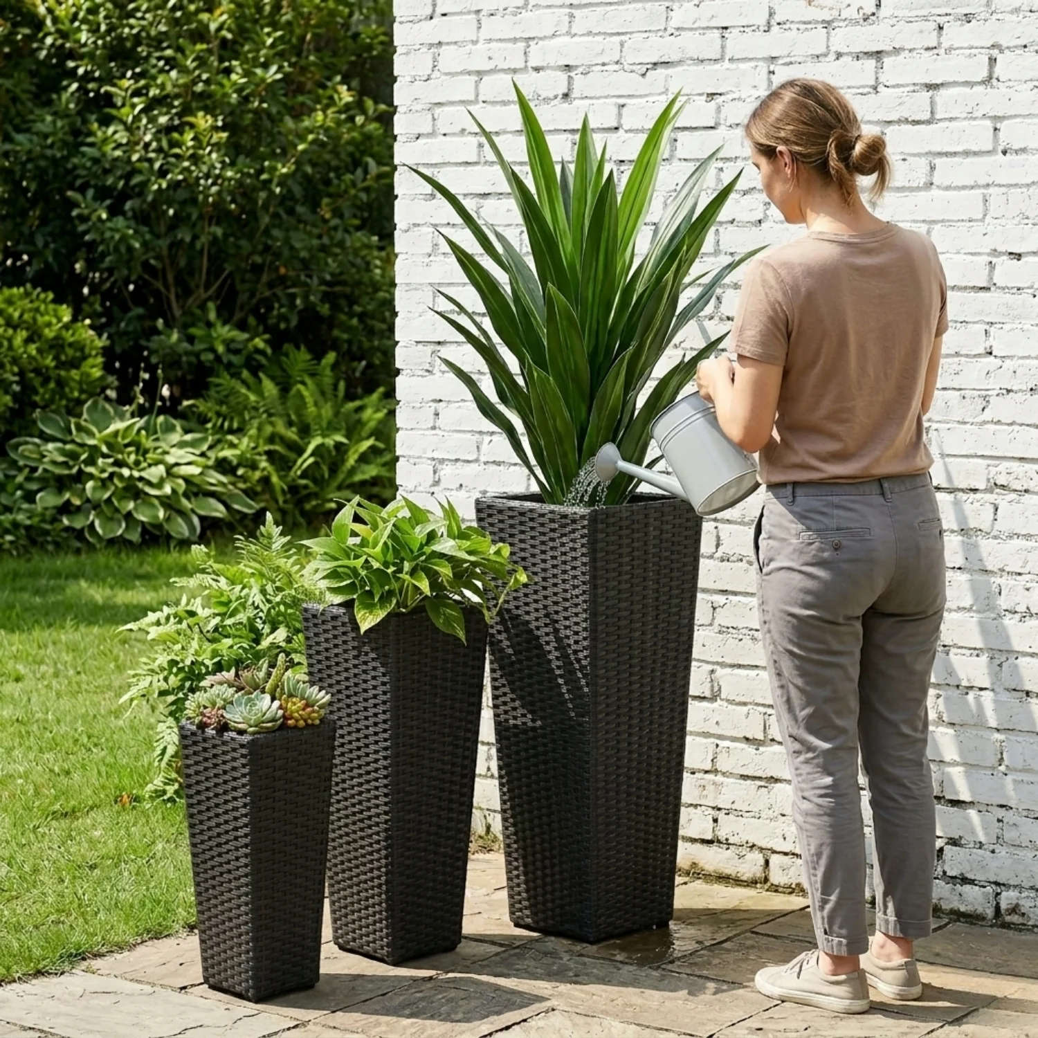 Outdoor Black Wicker Planter Set of 3 - Image 5
