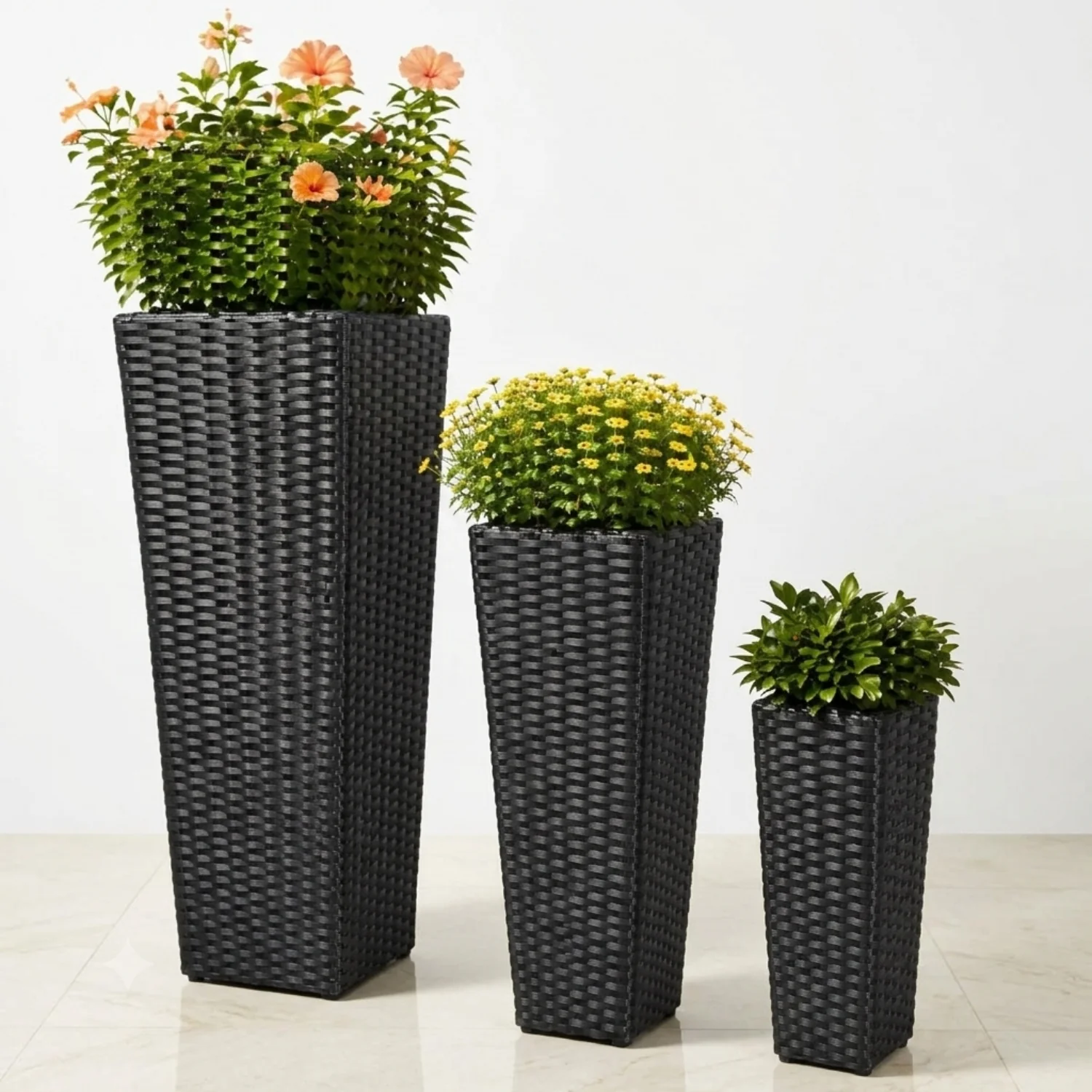 Outdoor Black Wicker Planter Set of 3 - Image 6