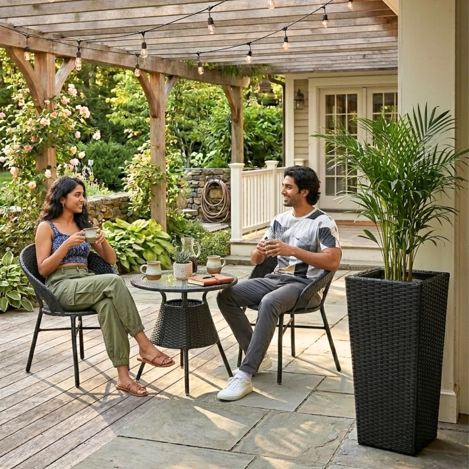 Outdoor Black Wicker Planter Set of 3 - Image 7