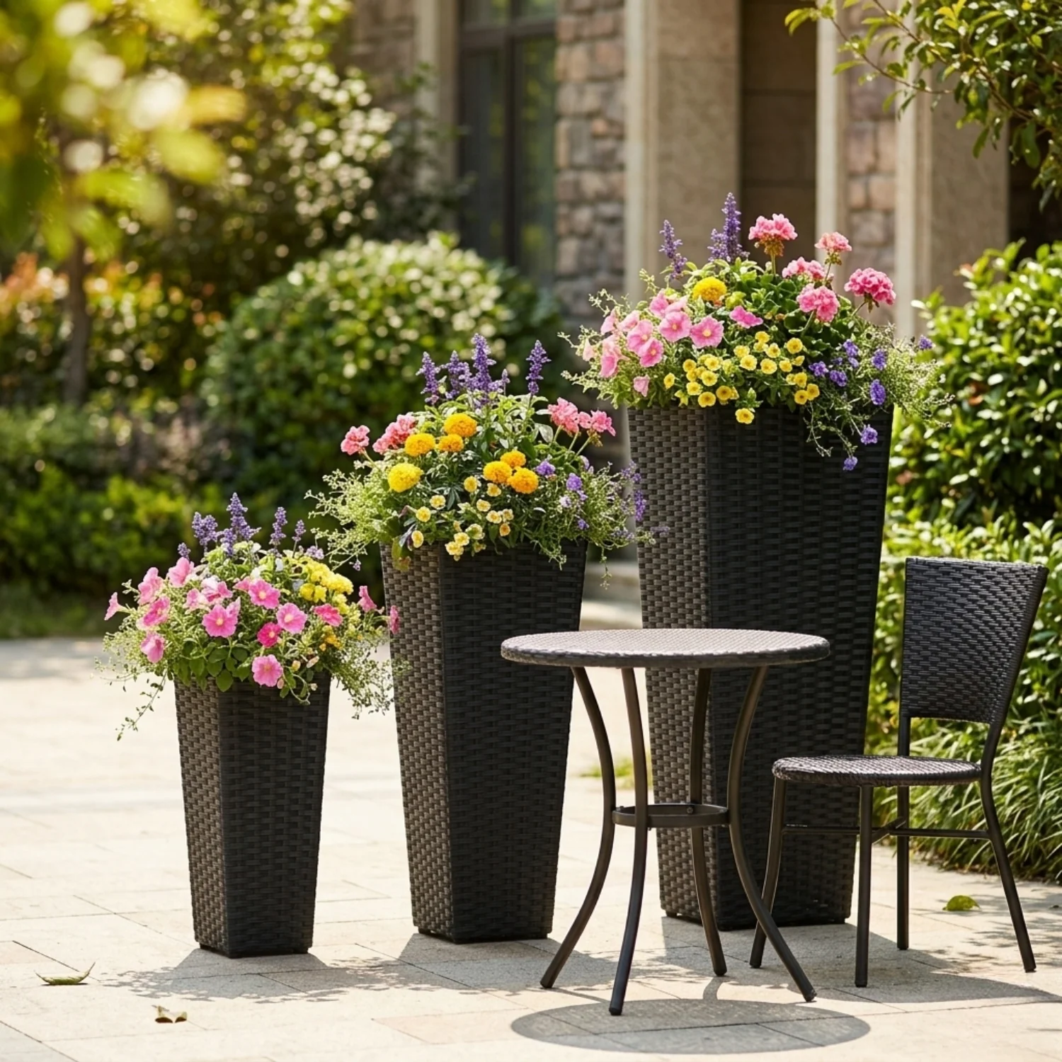 Outdoor Black Wicker Planter Set of 3 - Image 8