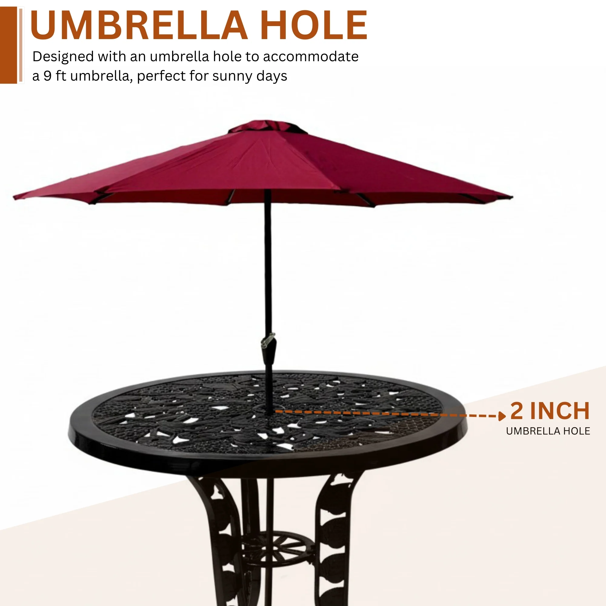 Outdoor Cast Aluminium 5-Piece Patio Bistro Set (Black) - Image 8