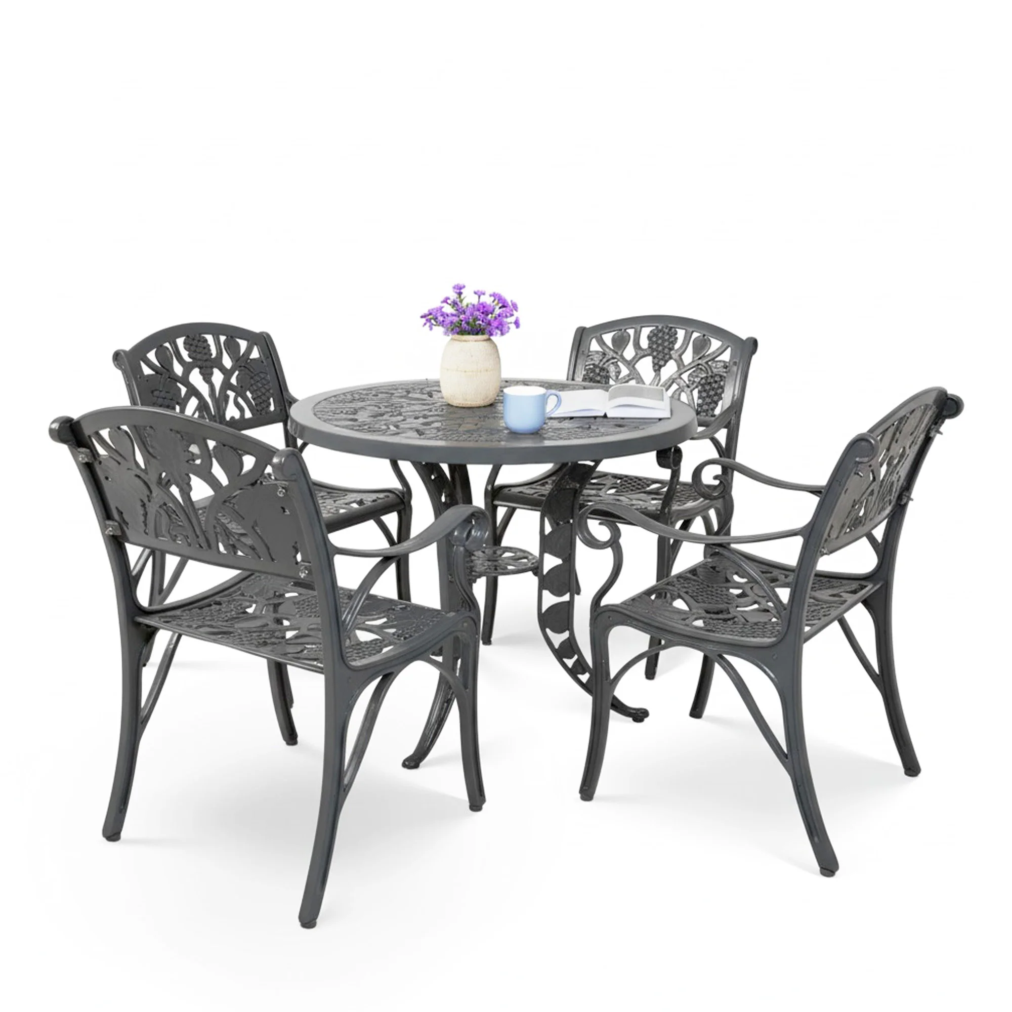 Outdoor Cast Aluminium 5-Piece Patio Bistro Set (Grey) - Image 5