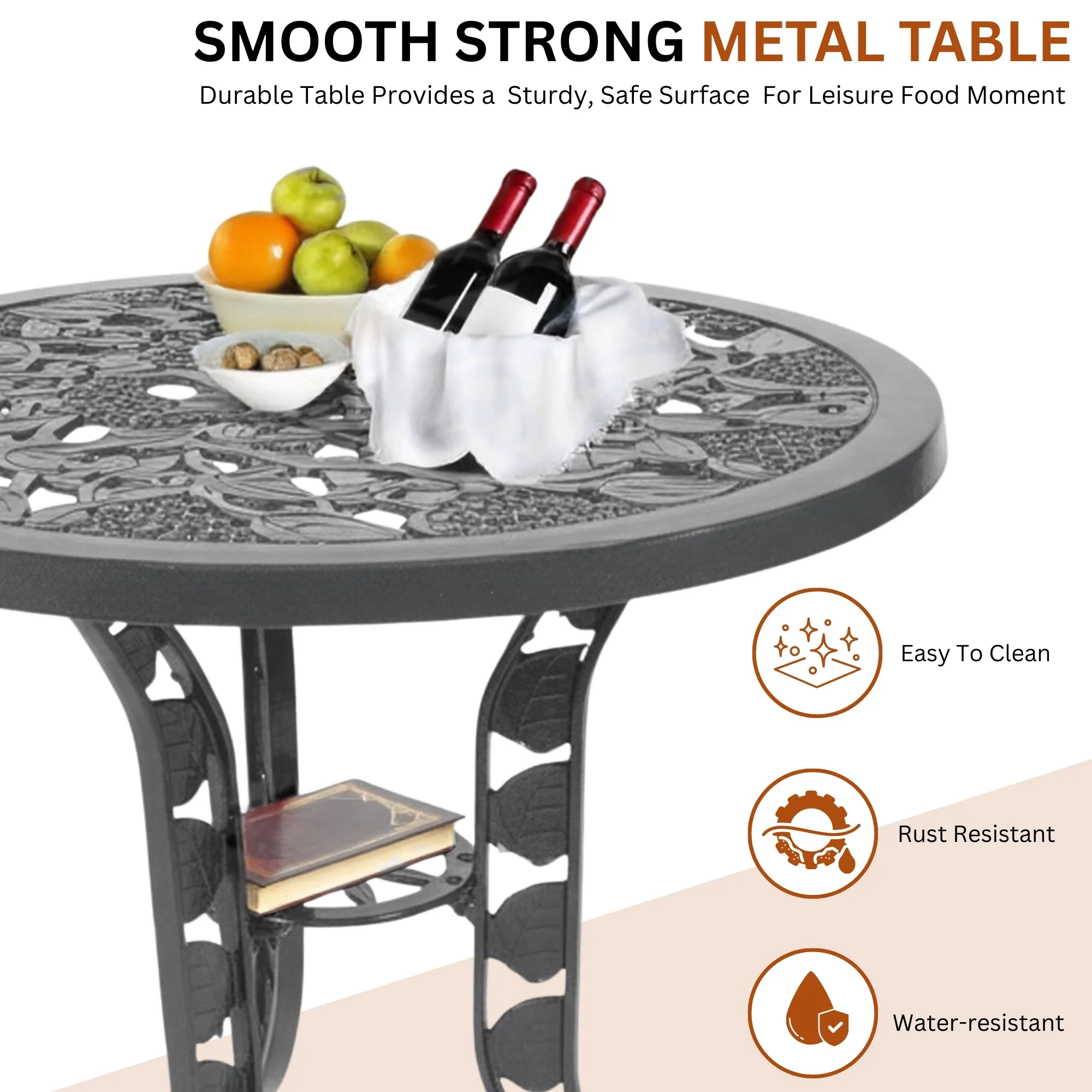 Outdoor Cast Aluminium 5-Piece Patio Bistro Set (Grey) - Image 9