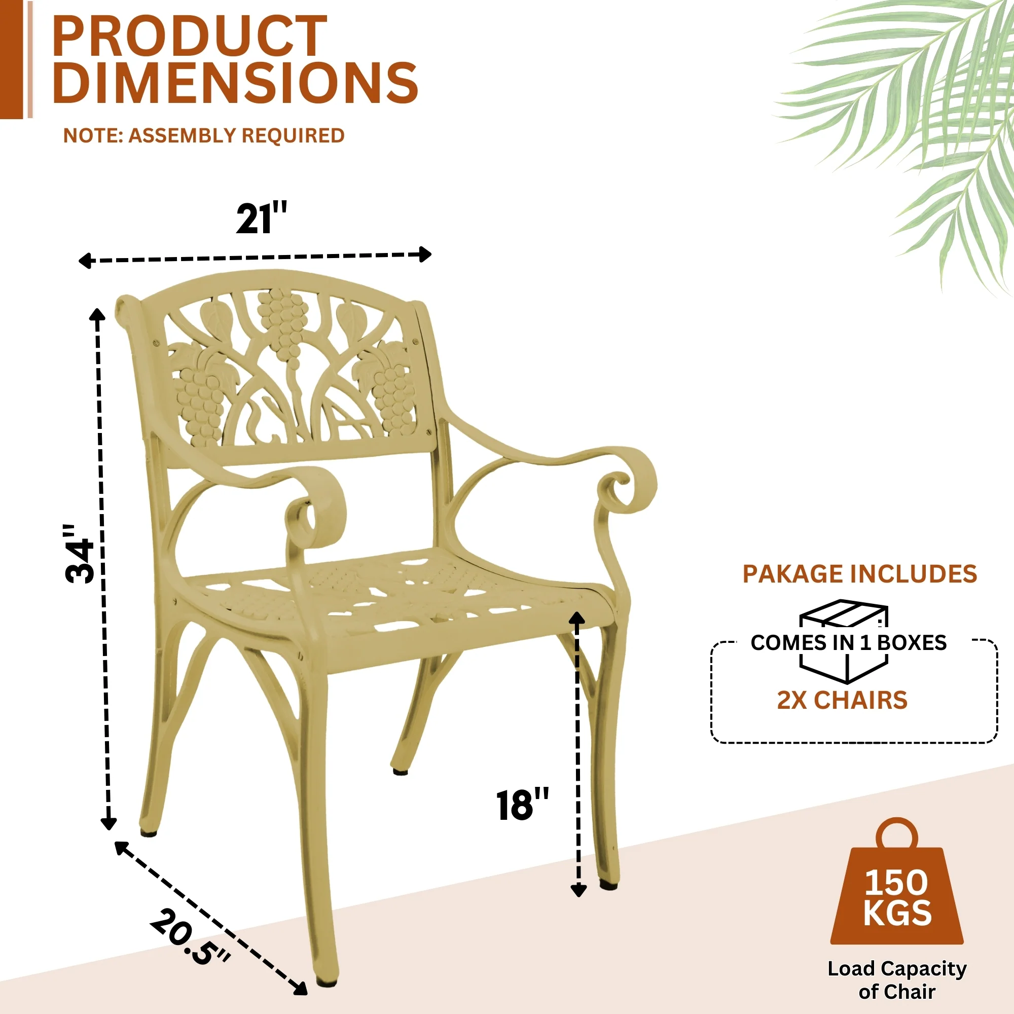 Outdoor Cast Aluminum 2 Chairs Patio Bistro Set (Beige) - Image 3