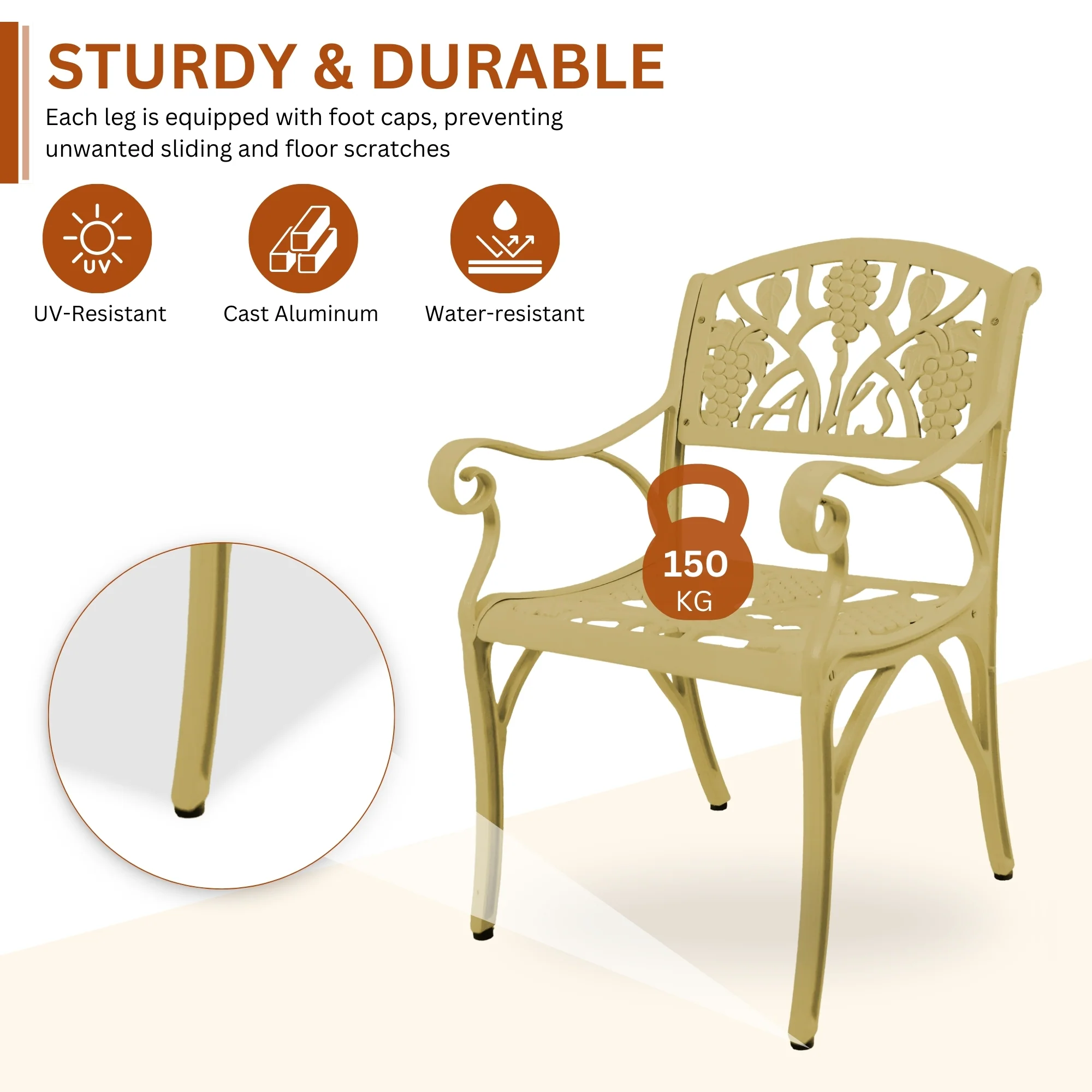 Outdoor Cast Aluminum 2 Chairs Patio Bistro Set (Beige) - Image 7