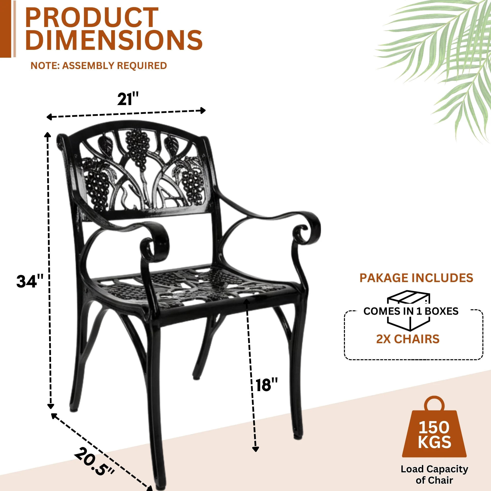 Outdoor Cast Aluminum 2 Chairs Patio Bistro Set (Black) - Image 2