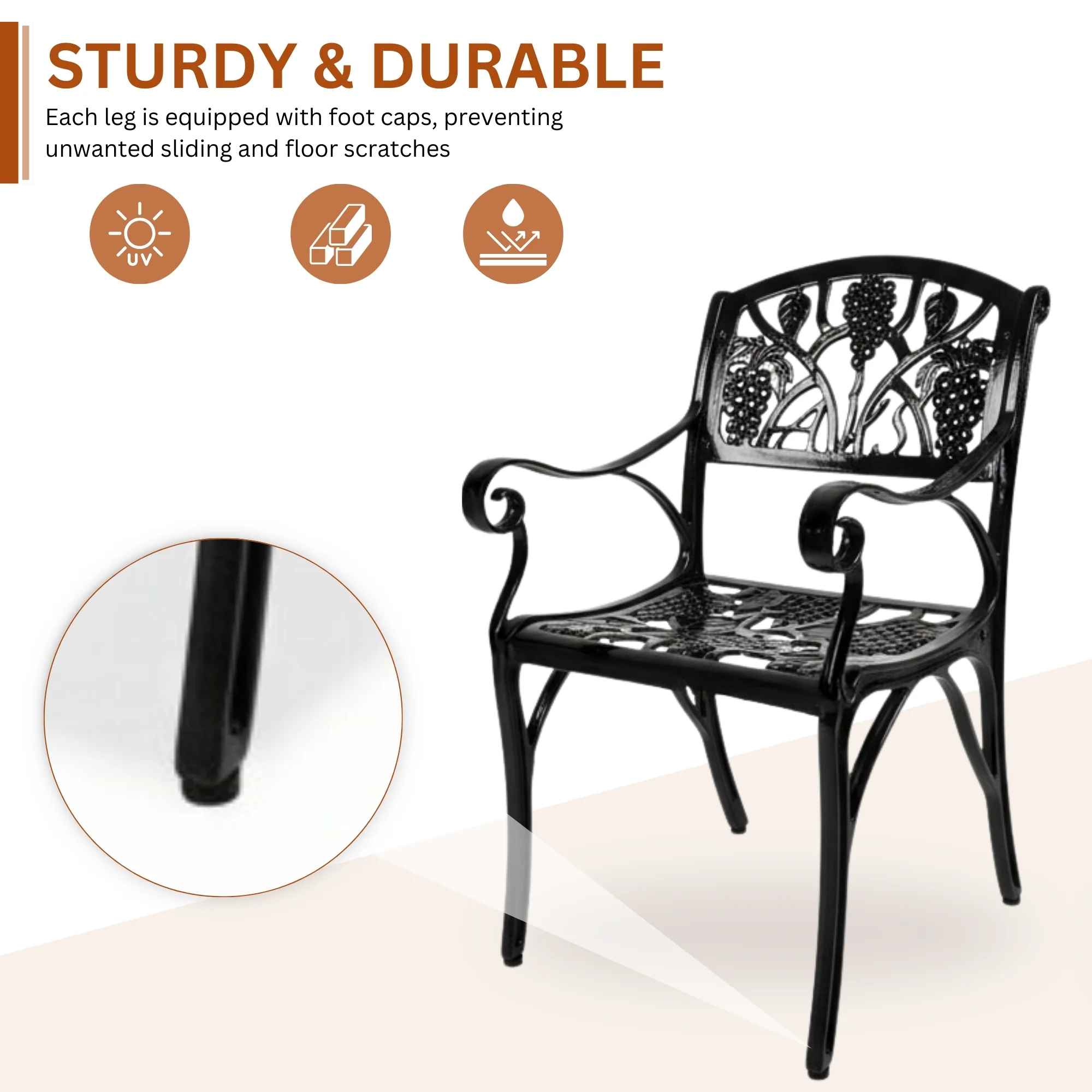 Outdoor Cast Aluminum 2 Chairs Patio Bistro Set (Black) - Image 6