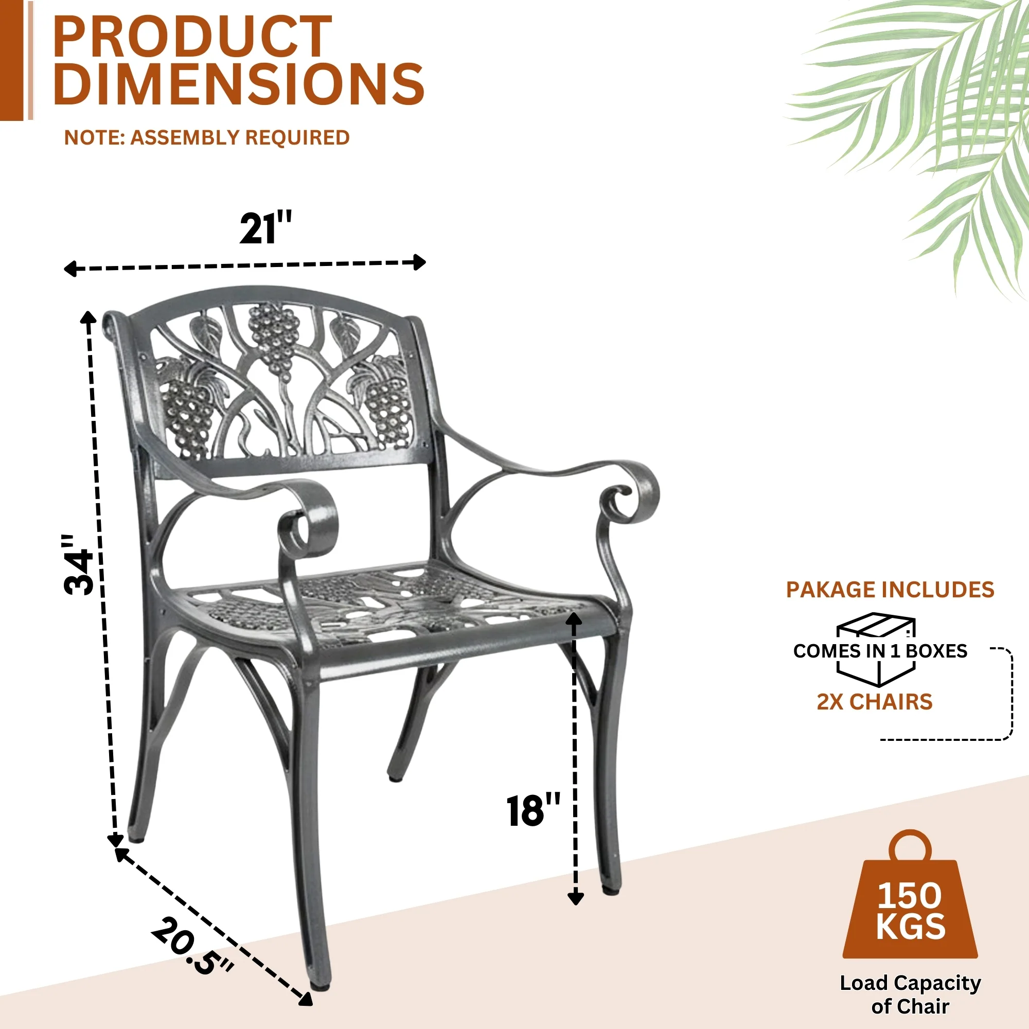 Outdoor Cast Aluminum 2 Chairs Patio Bistro Set (Grey) - Image 3